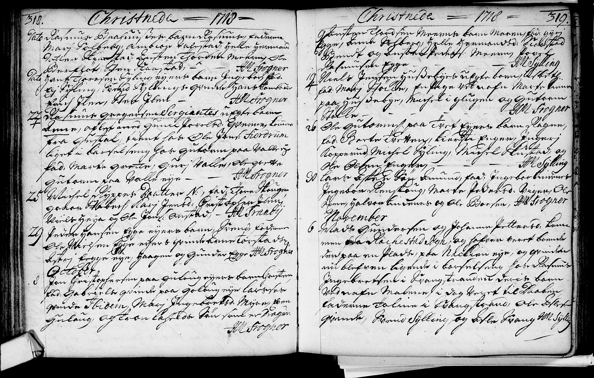 Lier kirkebøker, AV/SAKO-A-230/F/Fa/L0002: Parish register (official) no. I 2, 1701-1726, p. 318-319