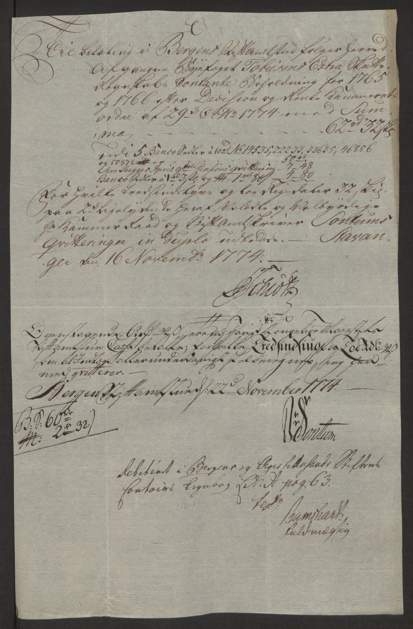 Rentekammeret inntil 1814, Reviderte regnskaper, Byregnskaper, AV/RA-EA-4066/R/Ro/L0305/0001: [O6] Kontribusjonsregnskap / Ekstraskatt, 1762-1768, p. 267