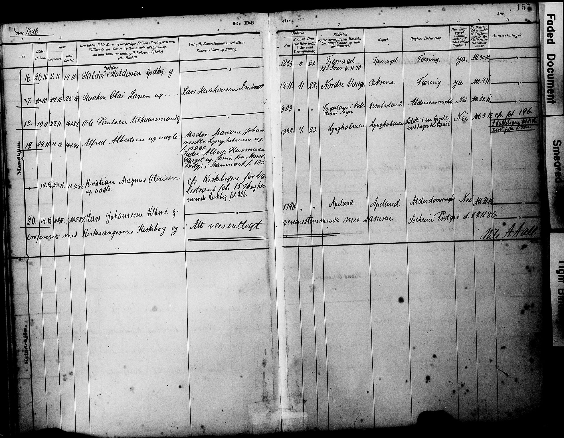 Sveio Sokneprestembete, AV/SAB-A-78501/H/Haa: Parish register (official) no. B 2, 1883-1894, p. 157