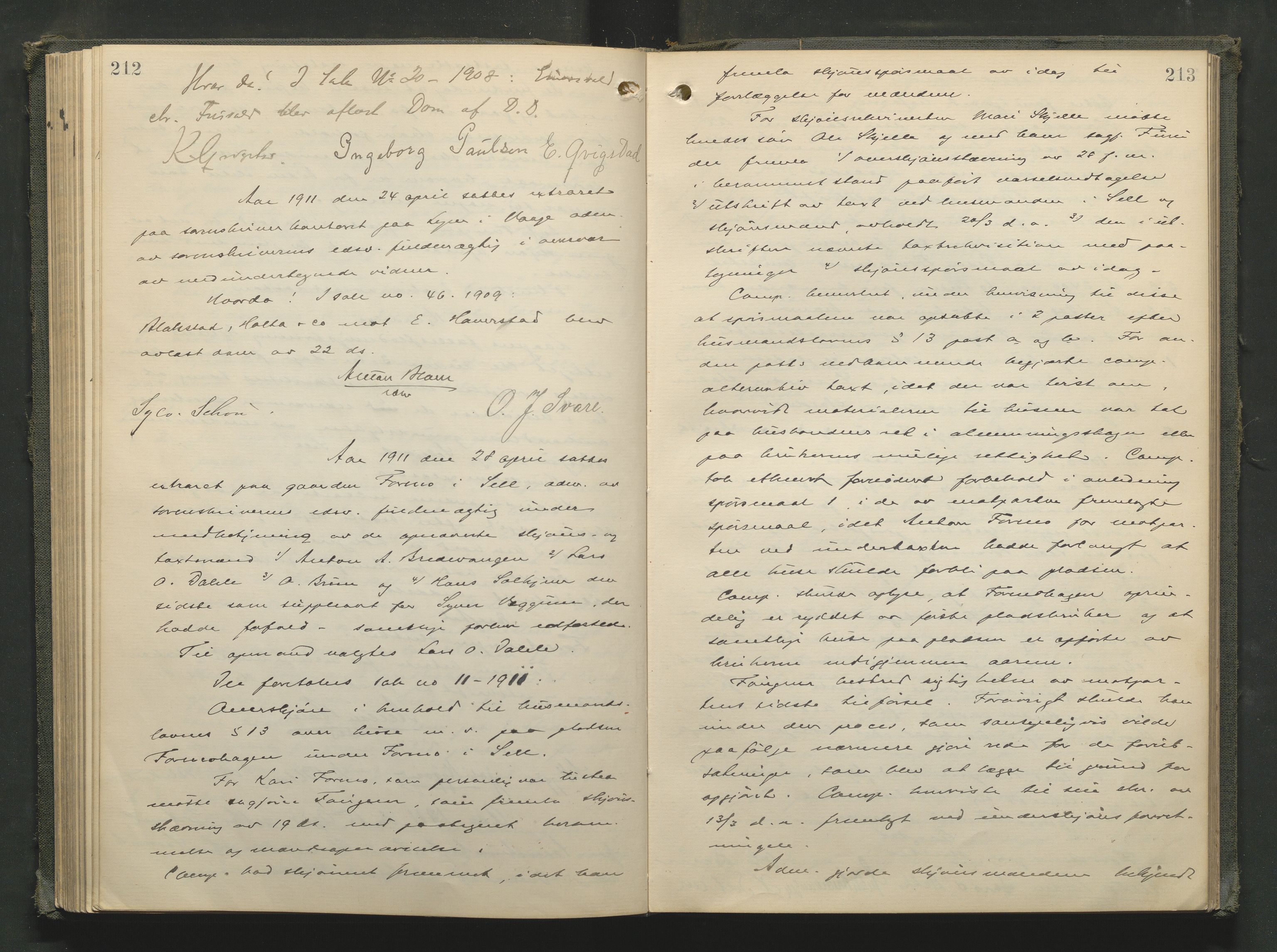 Nord-Gudbrandsdal tingrett, AV/SAH-TING-002/G/Gc/Gcb/L0008: Ekstrarettsprotokoll for åstedssaker, 1909-1913, p. 212-213