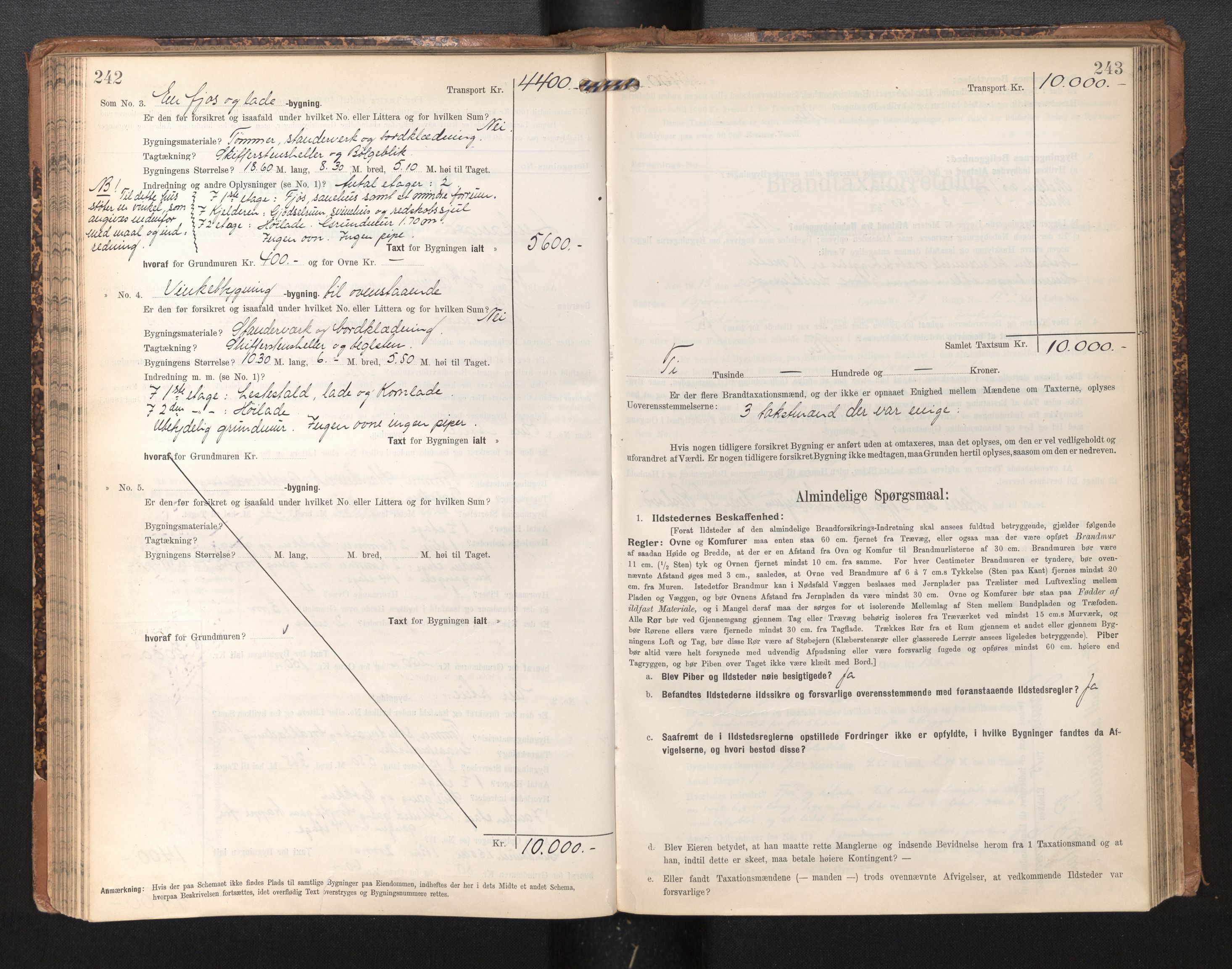 Lensmannen i Leikanger, SAB/A-29201/0012/L0005: Branntakstprotokoll, skjematakst, 1907-1917, p. 242-243