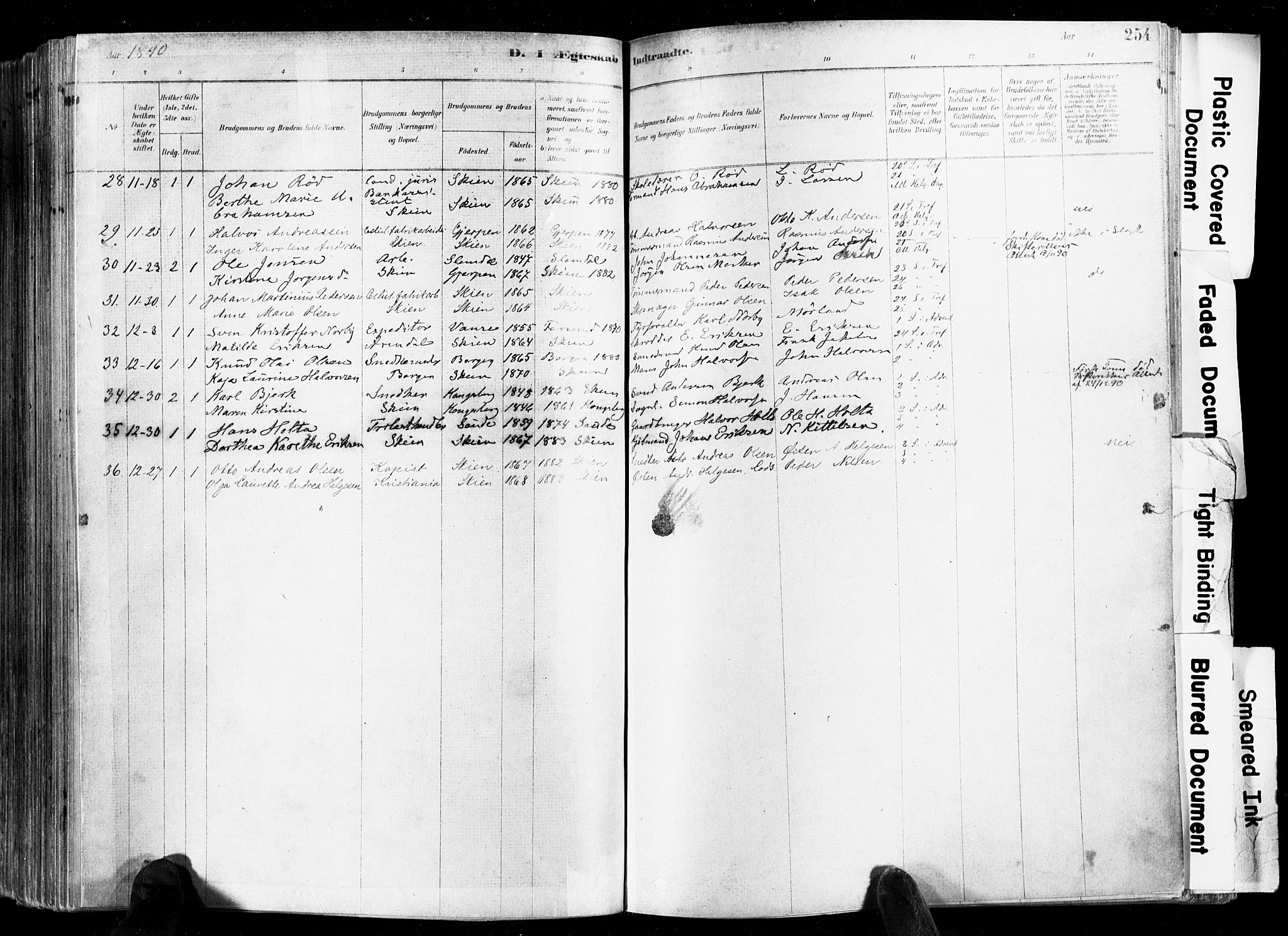 Skien kirkebøker, SAKO/A-302/F/Fa/L0009: Parish register (official) no. 9, 1878-1890, p. 254
