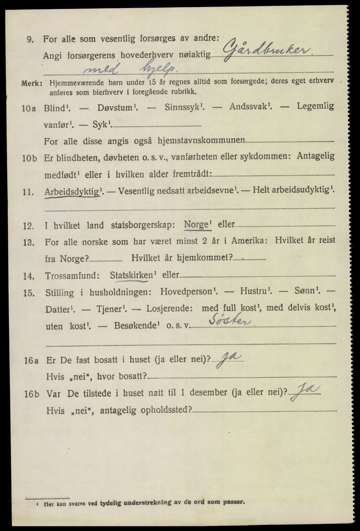 SAK, 1920 census for Bygland, 1920, p. 3096