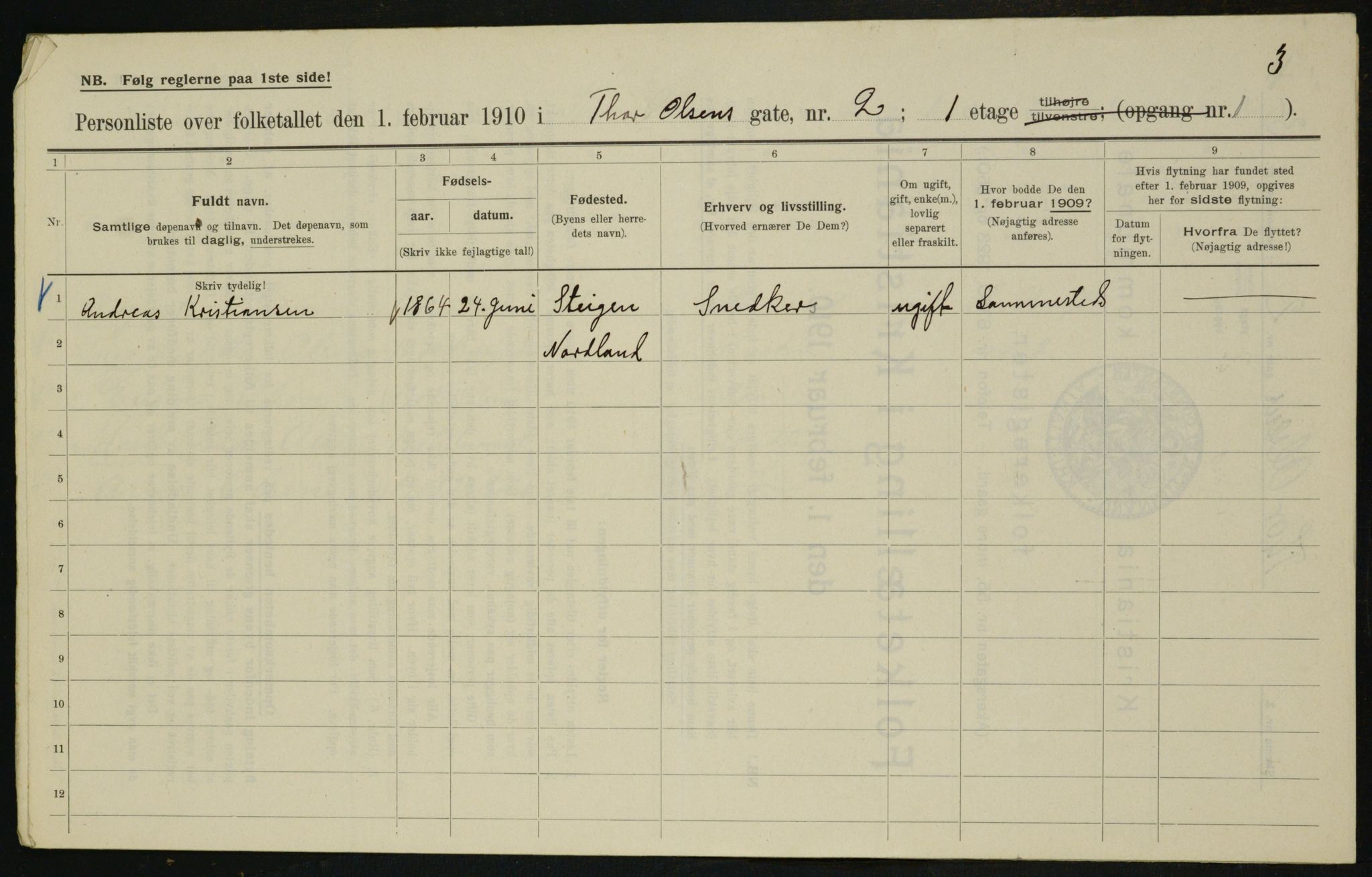 OBA, Municipal Census 1910 for Kristiania, 1910, p. 103697