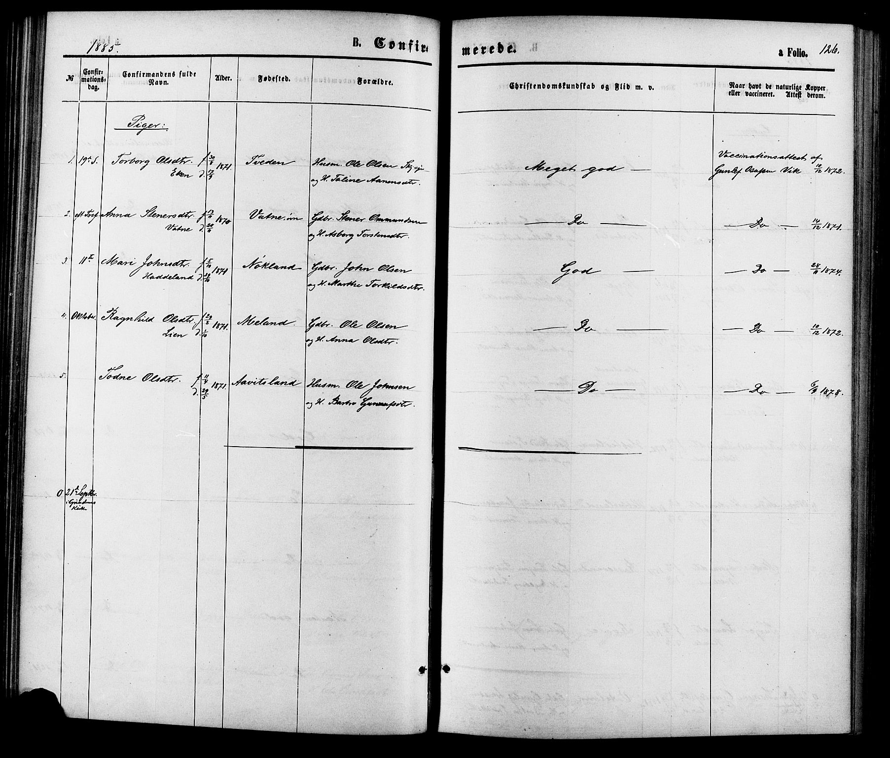 Hægebostad sokneprestkontor, SAK/1111-0024/F/Fa/Fab/L0003: Parish register (official) no. A 3, 1872-1886, p. 126