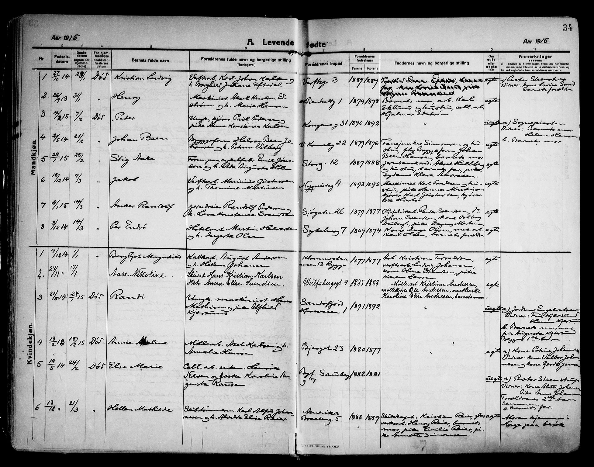 Moss prestekontor Kirkebøker, AV/SAO-A-2003/F/Fb/L0005: Parish register (official) no. II 5, 1913-1923, p. 34