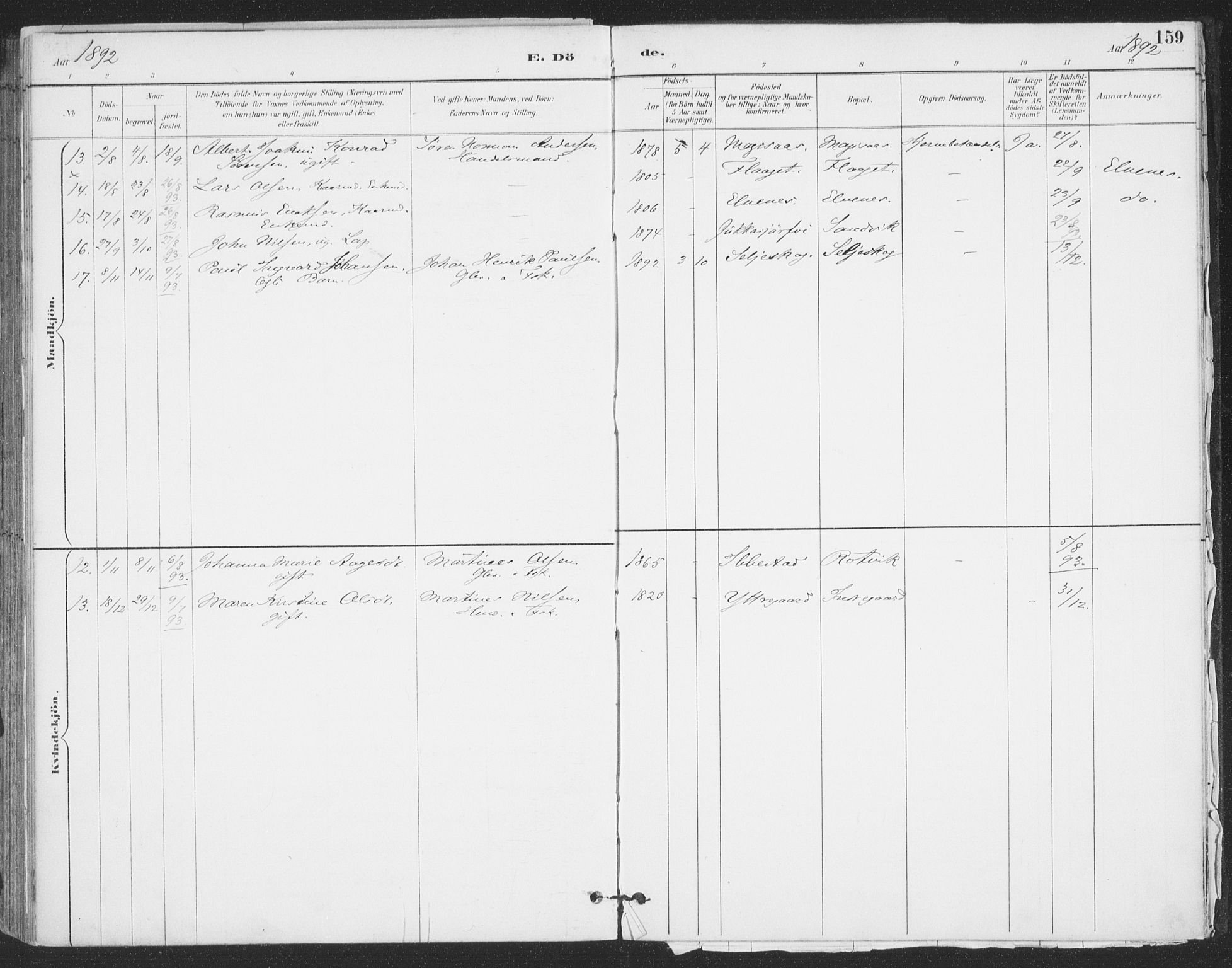 Ibestad sokneprestembete, AV/SATØ-S-0077/H/Ha/Haa/L0015kirke: Parish register (official) no. 15, 1888-1899, p. 159