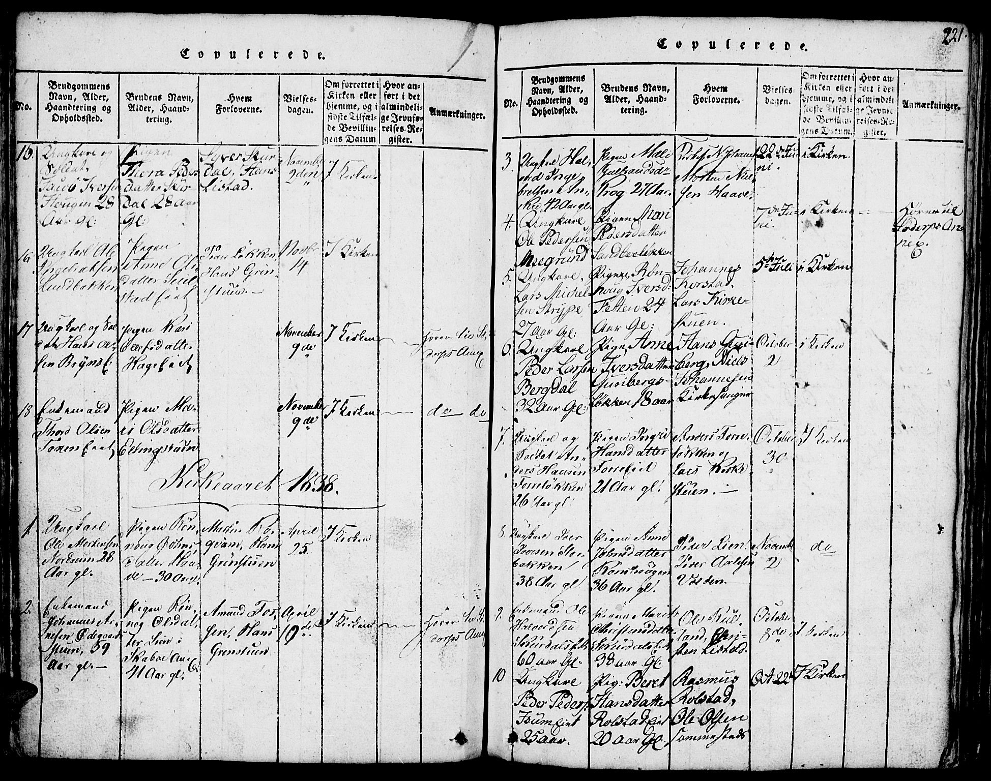 Fron prestekontor, SAH/PREST-078/H/Ha/Hab/L0001: Parish register (copy) no. 1, 1816-1843, p. 221