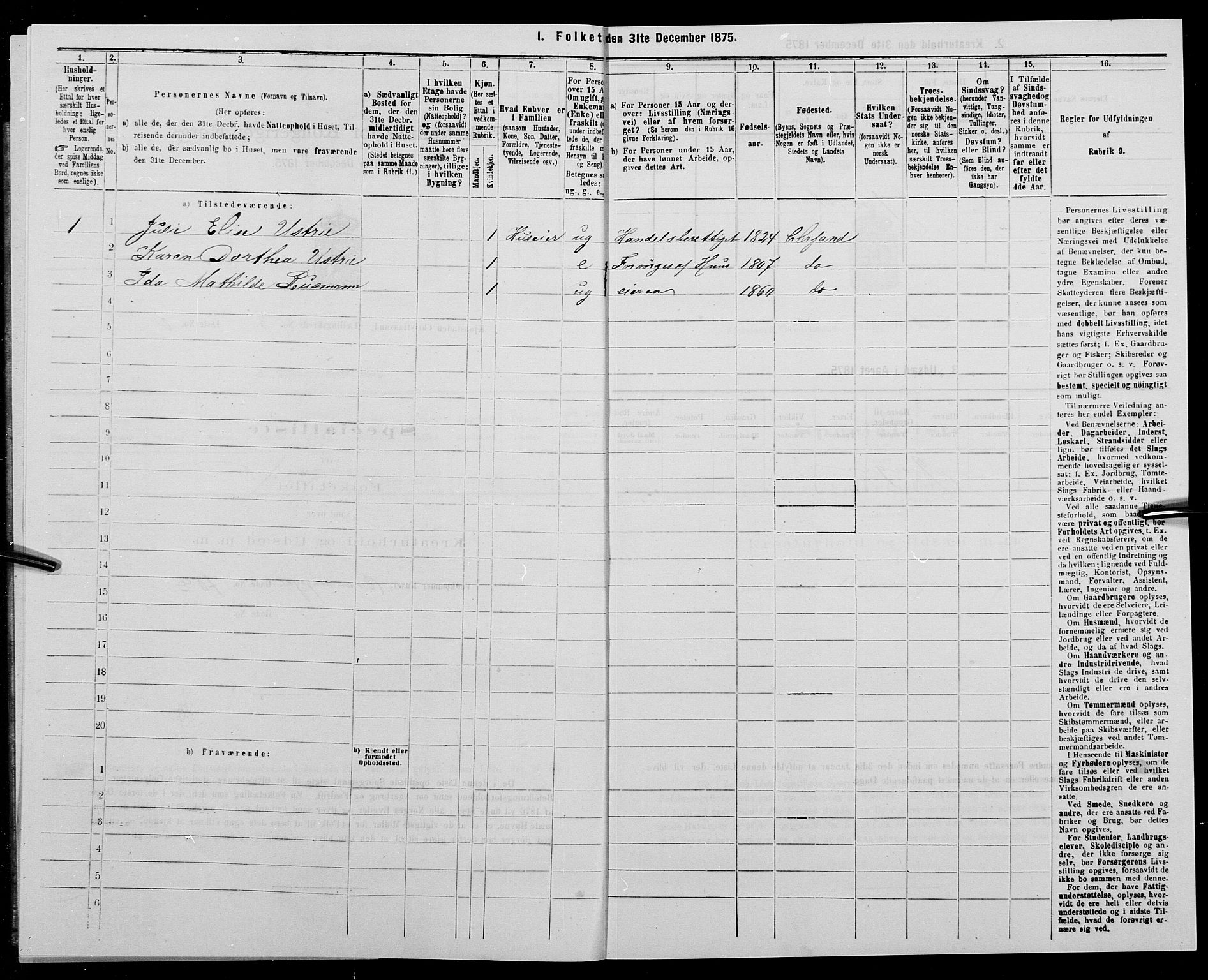 SAK, 1875 census for 1001P Kristiansand, 1875, p. 297