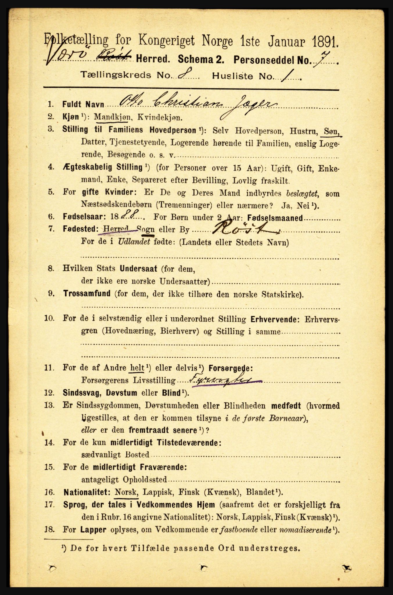 RA, 1891 census for 1857 Værøy, 1891, p. 1126