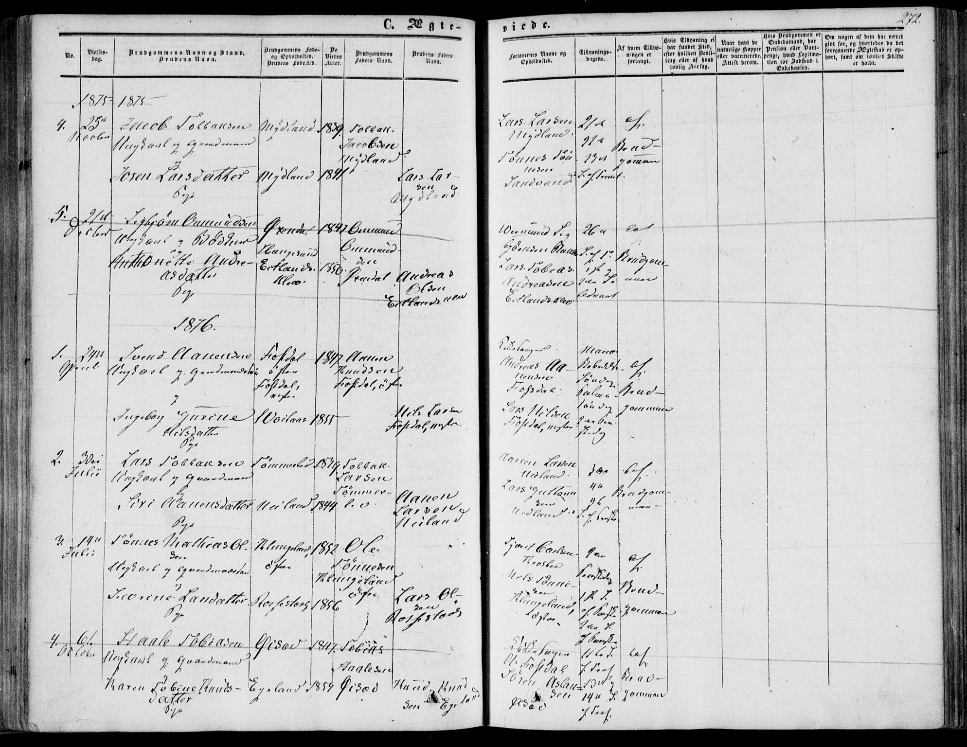 Bakke sokneprestkontor, SAK/1111-0002/F/Fa/Fab/L0002: Parish register (official) no. A 2, 1855-1884, p. 272