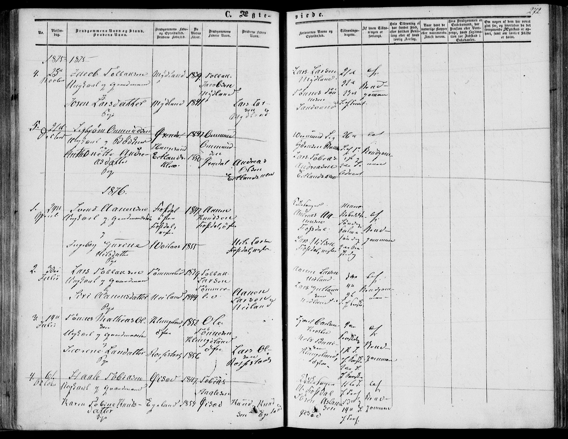 Bakke sokneprestkontor, AV/SAK-1111-0002/F/Fa/Fab/L0002: Parish register (official) no. A 2, 1855-1884, p. 272