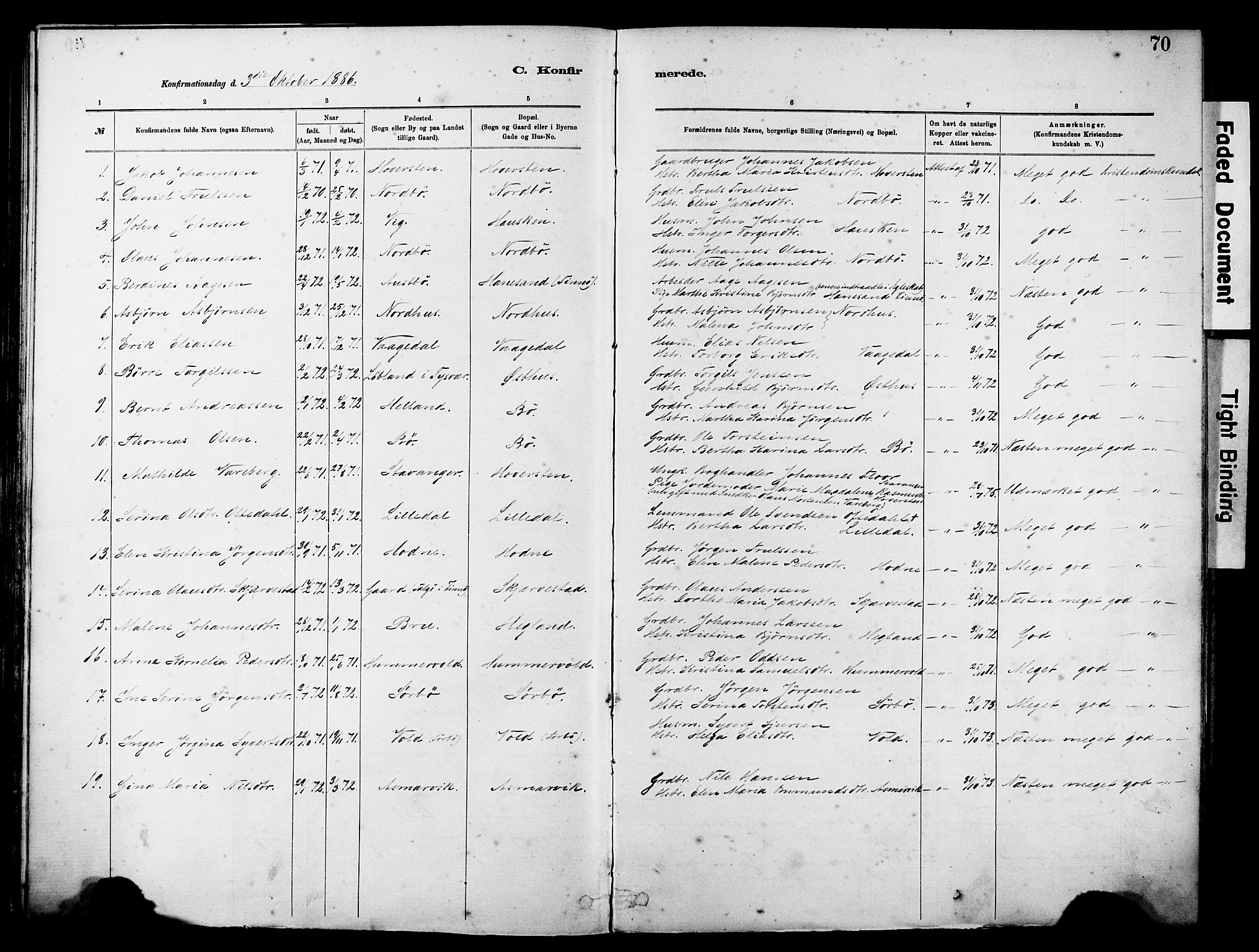 Rennesøy sokneprestkontor, SAST/A -101827/H/Ha/Haa/L0012: Parish register (official) no. A 13, 1885-1917, p. 70