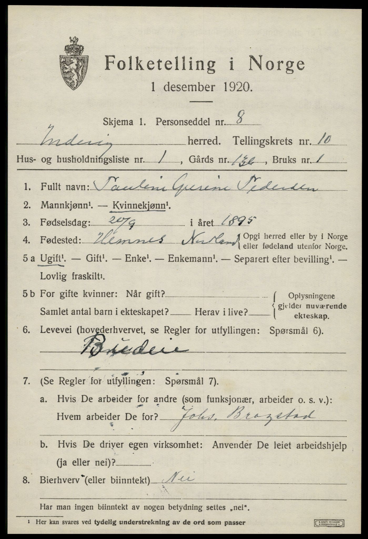 SAT, 1920 census for Inderøy, 1920, p. 6633