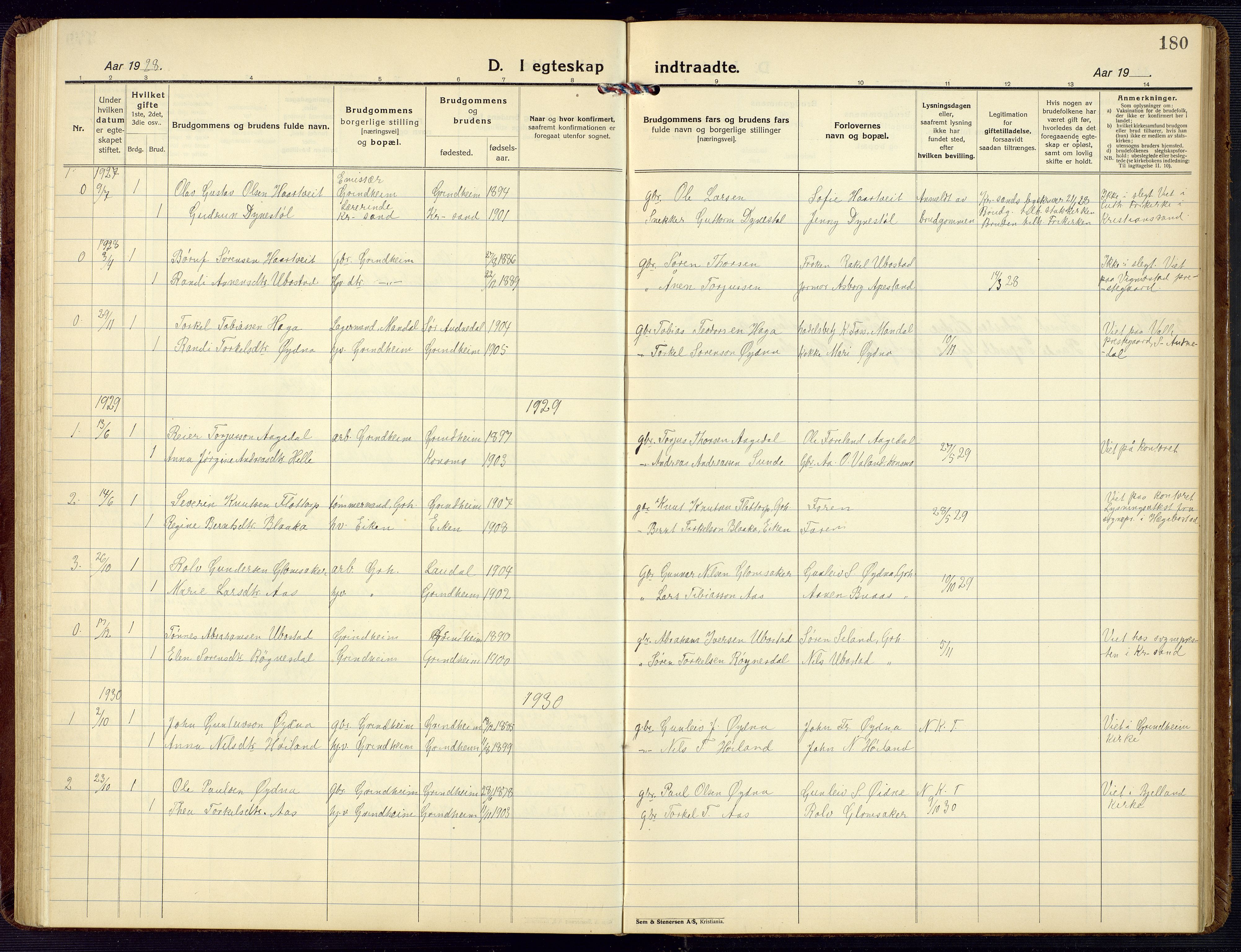Bjelland sokneprestkontor, SAK/1111-0005/F/Fb/Fbc/L0004: Parish register (copy) no. B 4, 1921-1978, p. 180