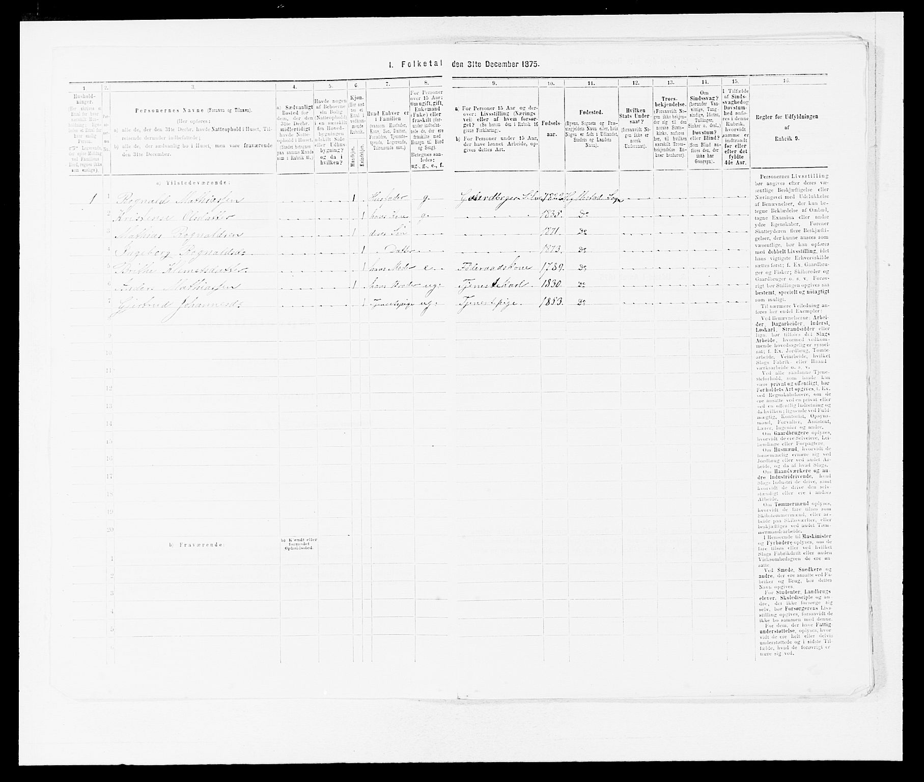 SAB, 1875 census for 1413P Hyllestad, 1875, p. 335