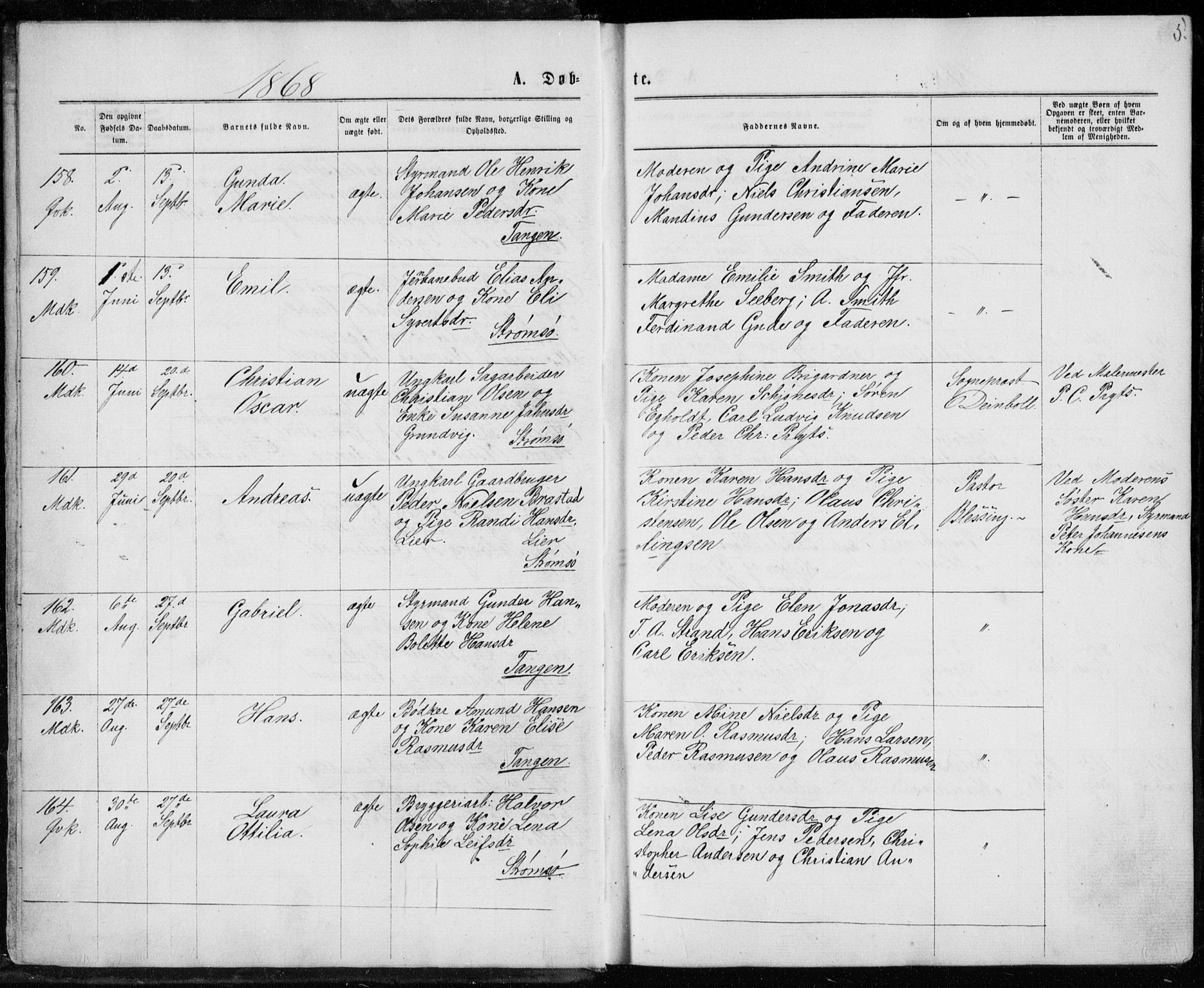 Strømsø kirkebøker, AV/SAKO-A-246/F/Fa/L0016: Parish register (official) no. I 16, 1868-1873, p. 5