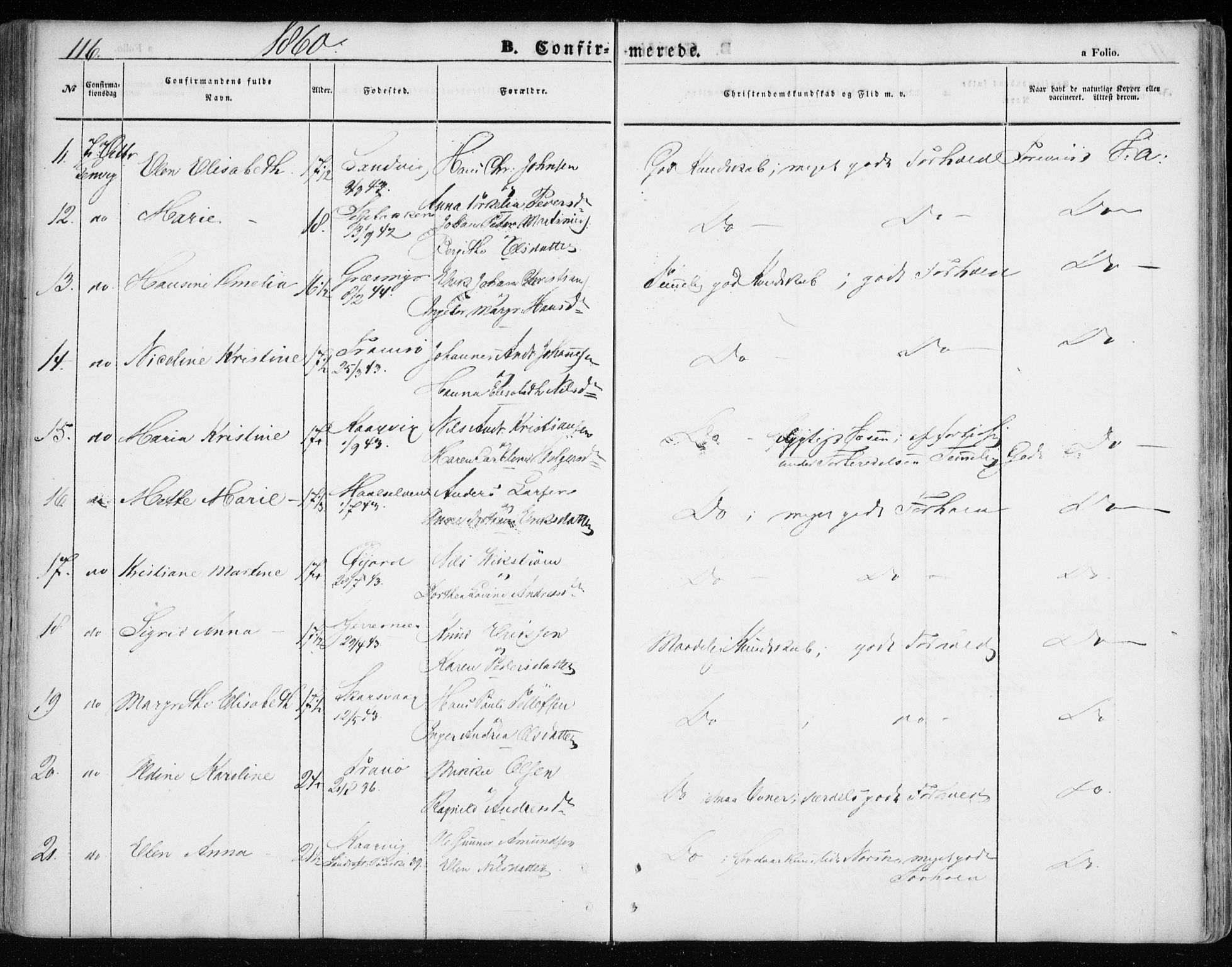 Lenvik sokneprestembete, SATØ/S-1310/H/Ha/Haa/L0007kirke: Parish register (official) no. 7, 1855-1865, p. 116