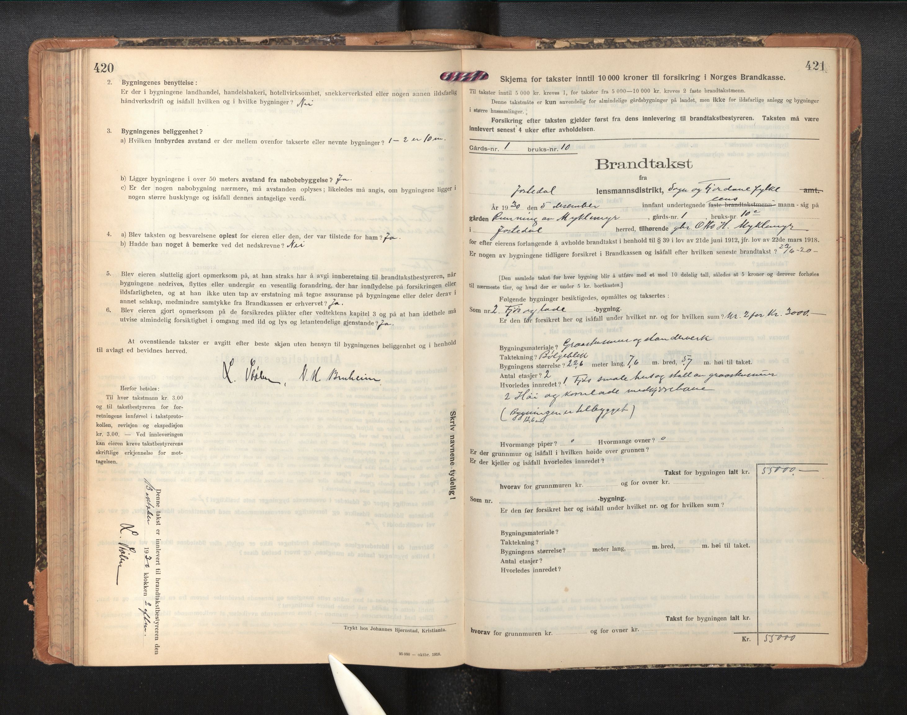 Lensmannen i Jostedal, AV/SAB-A-28601/0012/L0005: Branntakstprotokoll, skjematakst, 1921-1935, p. 420-421