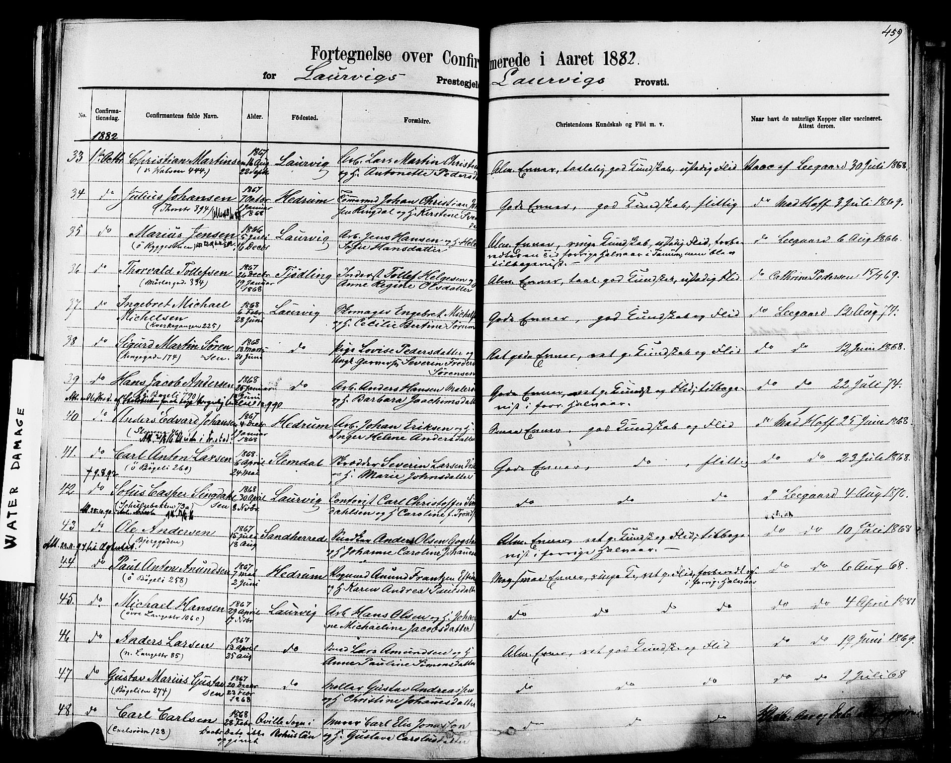 Larvik kirkebøker, AV/SAKO-A-352/F/Fa/L0006: Parish register (official) no. I 6, 1871-1883, p. 459