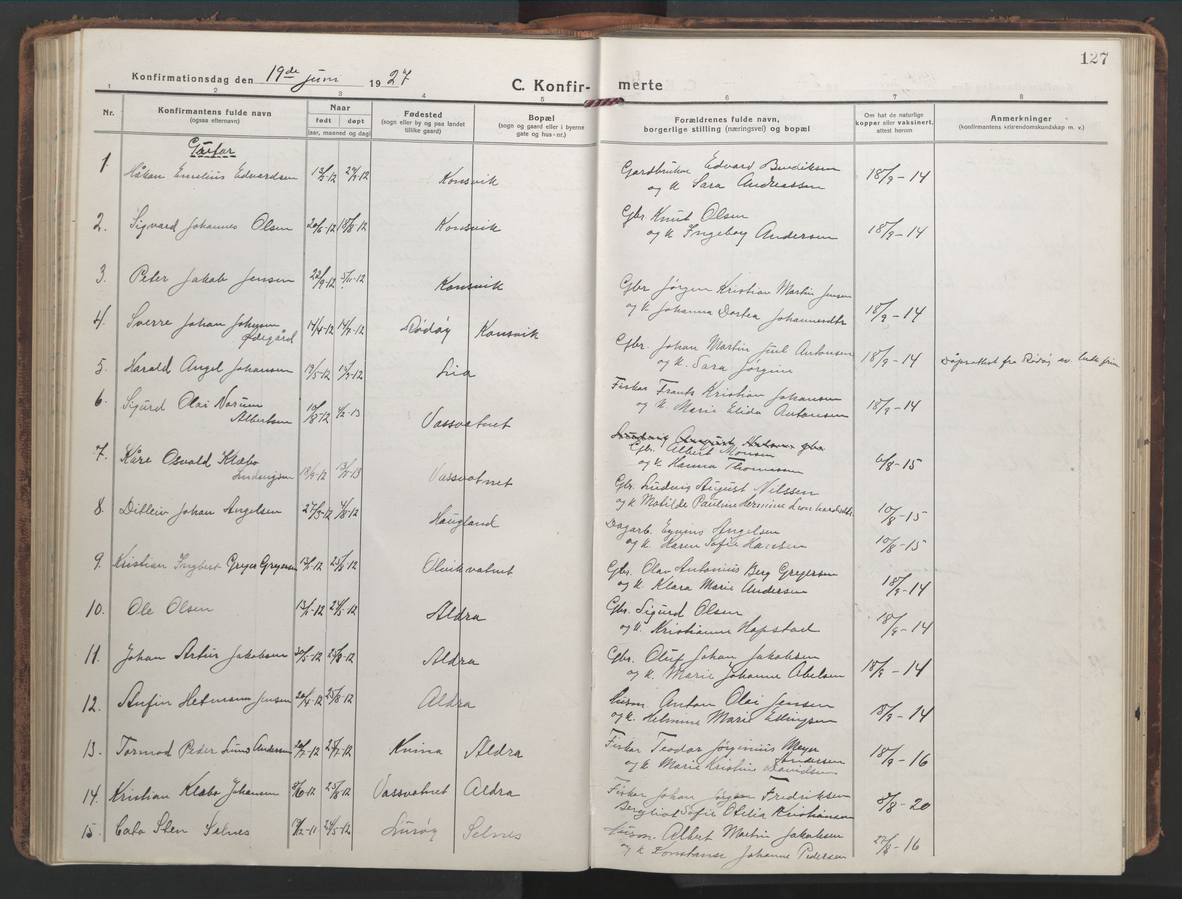 Ministerialprotokoller, klokkerbøker og fødselsregistre - Nordland, SAT/A-1459/839/L0574: Parish register (copy) no. 839C04, 1918-1950, p. 127