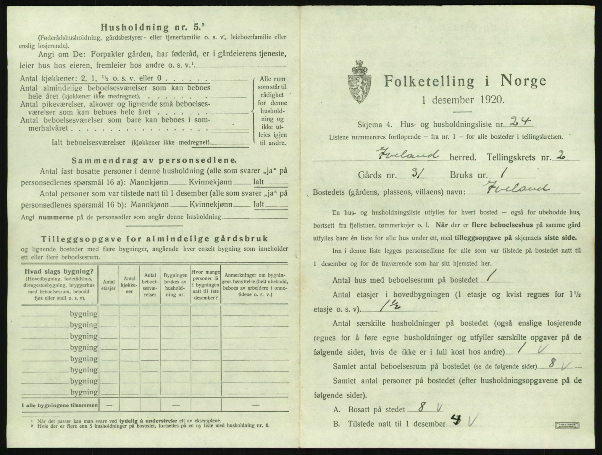 SAK, 1920 census for Iveland, 1920, p. 113