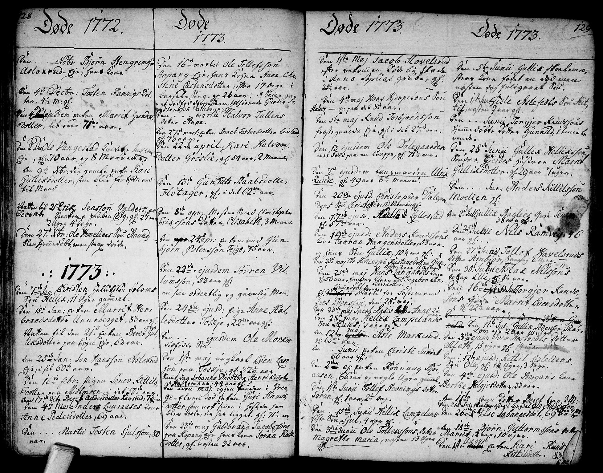 Flesberg kirkebøker, AV/SAKO-A-18/F/Fa/L0003: Parish register (official) no. I 3, 1748-1790, p. 128-129