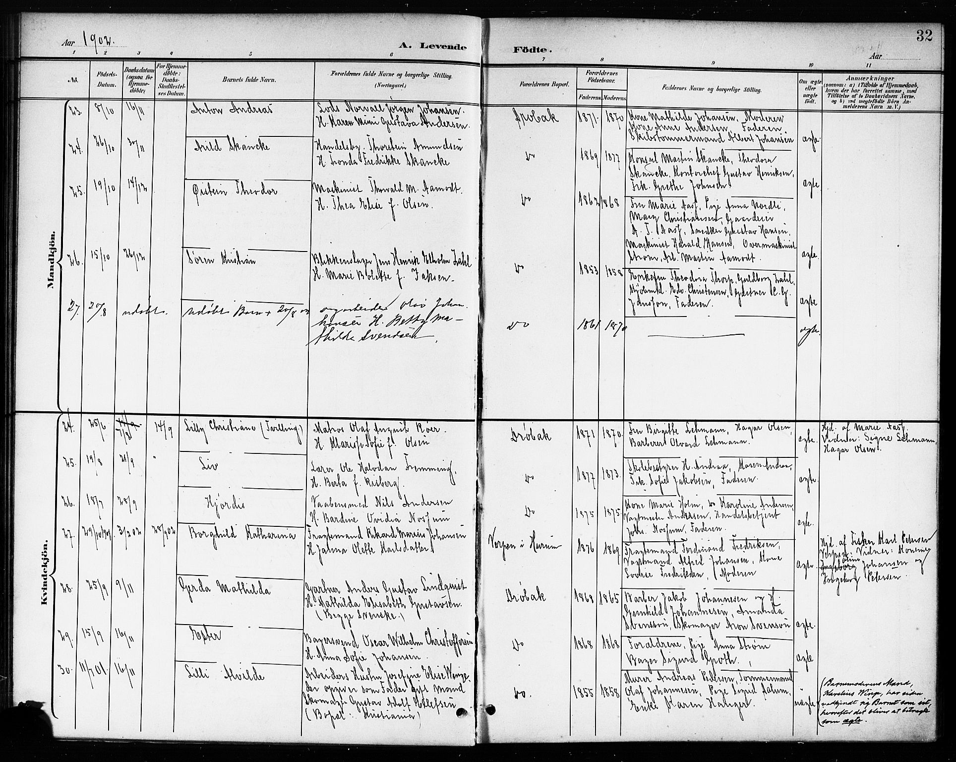 Drøbak prestekontor Kirkebøker, AV/SAO-A-10142a/G/Ga/L0001: Parish register (copy) no. I 1, 1897-1917, p. 32