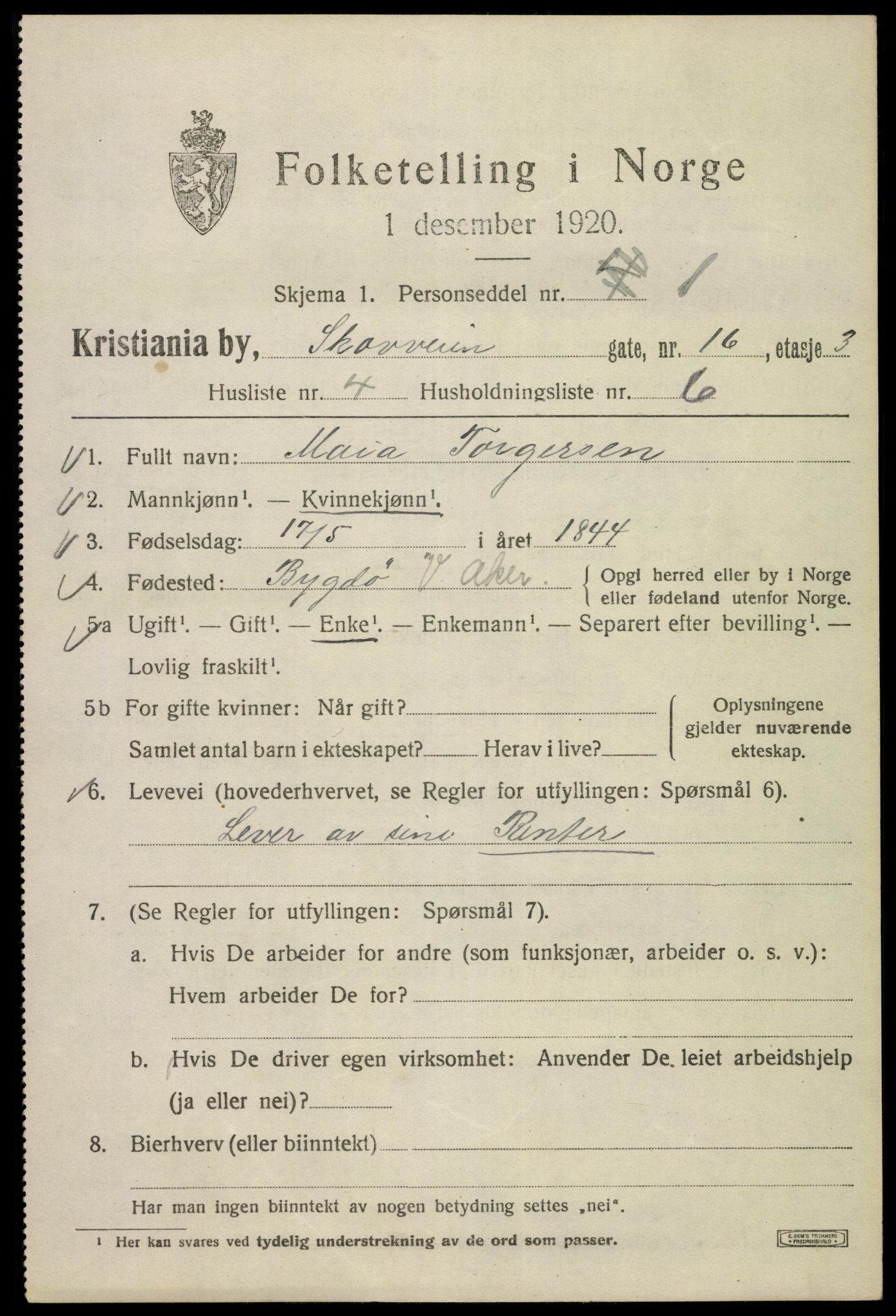 SAO, 1920 census for Kristiania, 1920, p. 516297