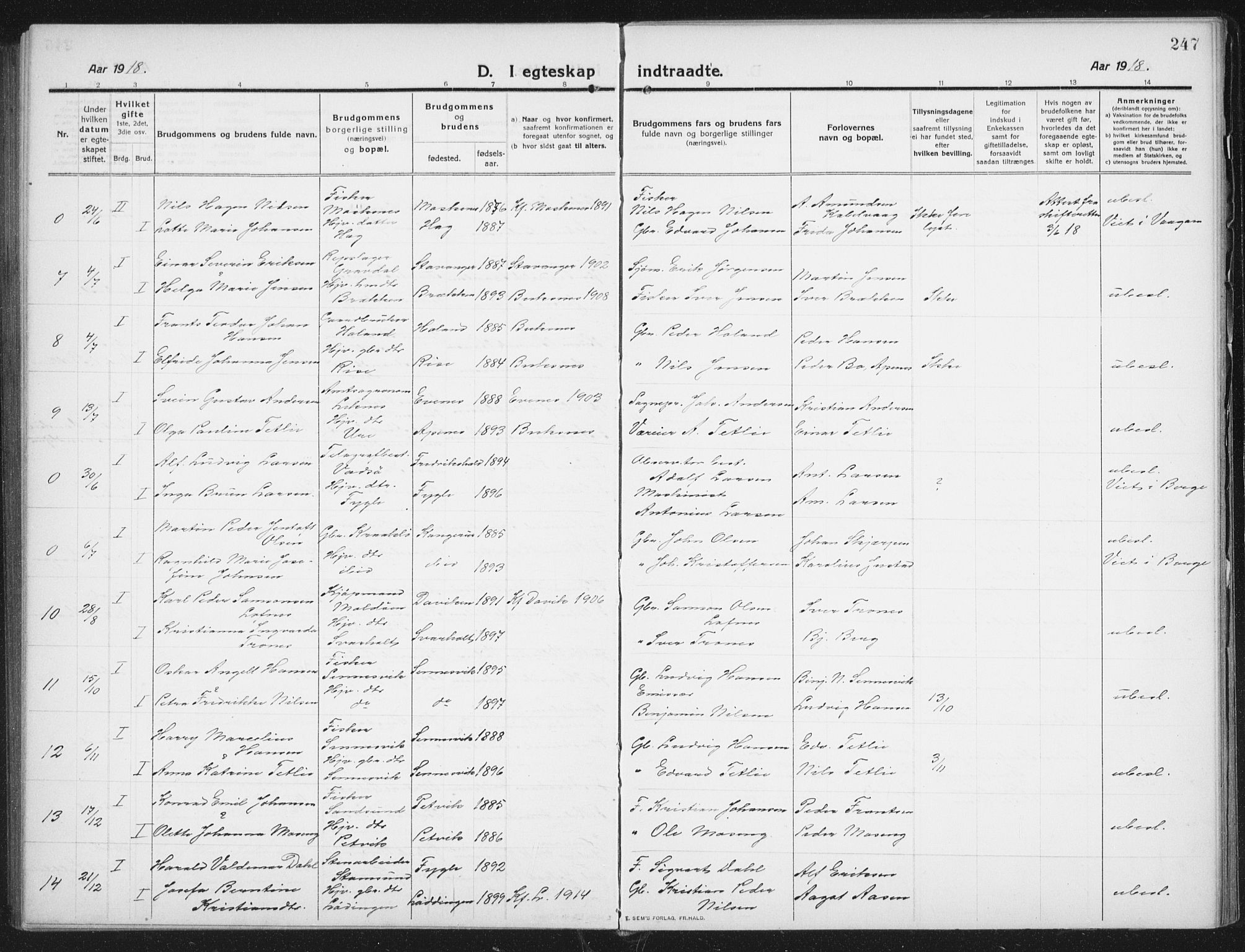 Ministerialprotokoller, klokkerbøker og fødselsregistre - Nordland, SAT/A-1459/882/L1183: Parish register (copy) no. 882C01, 1911-1938, p. 247