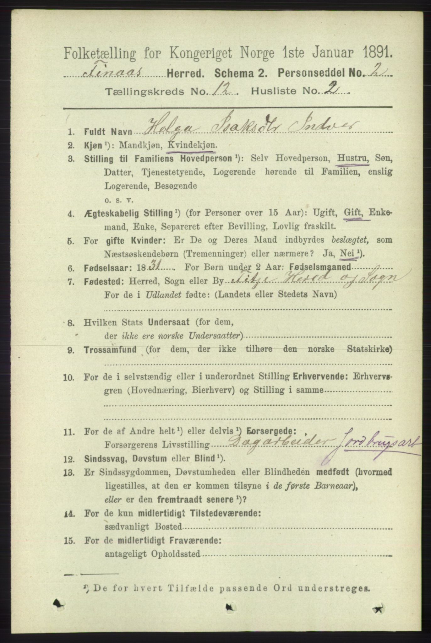 RA, 1891 census for 1218 Finnås, 1891, p. 5299