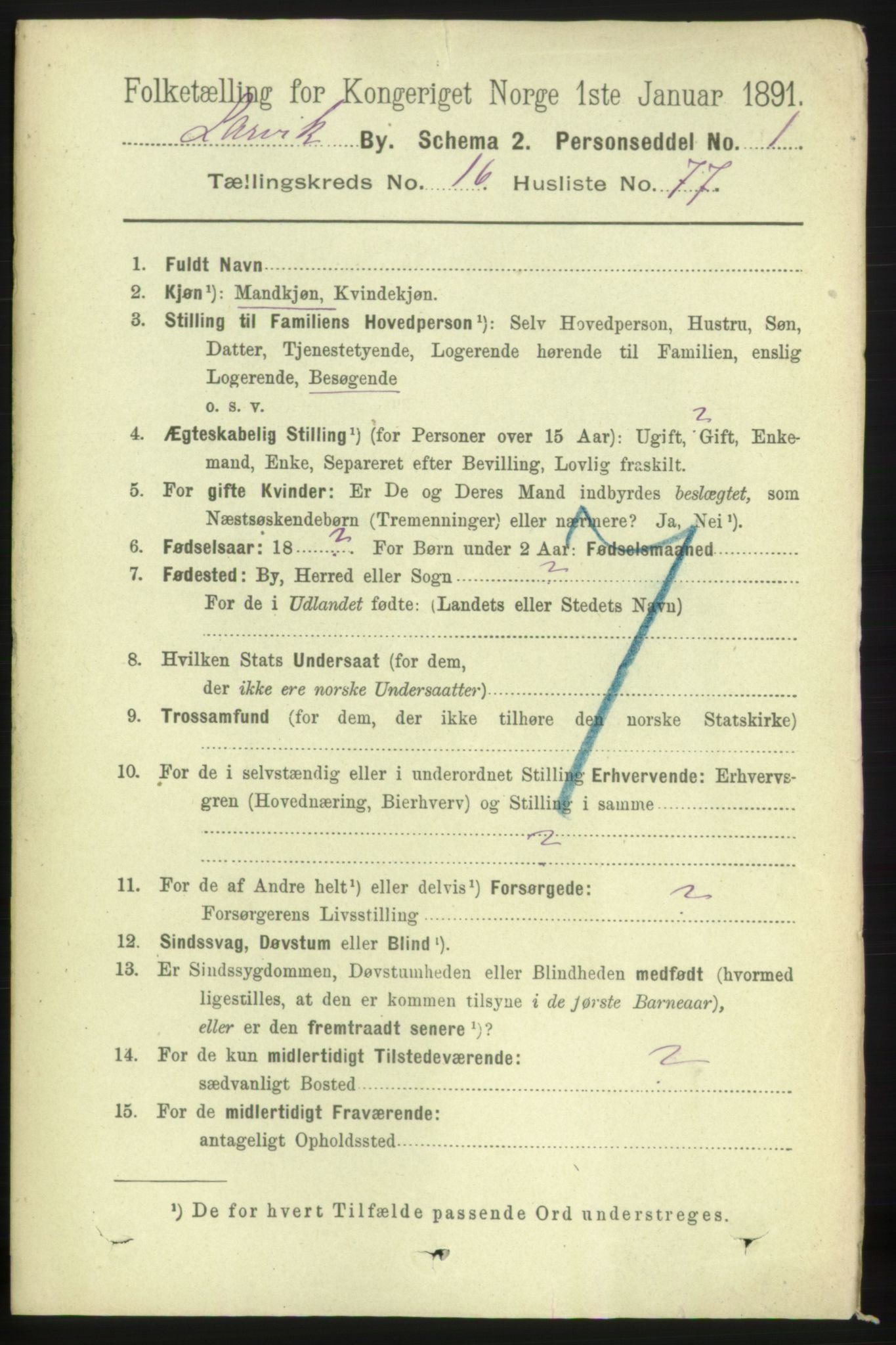 RA, 1891 census for 0707 Larvik, 1891, p. 12333