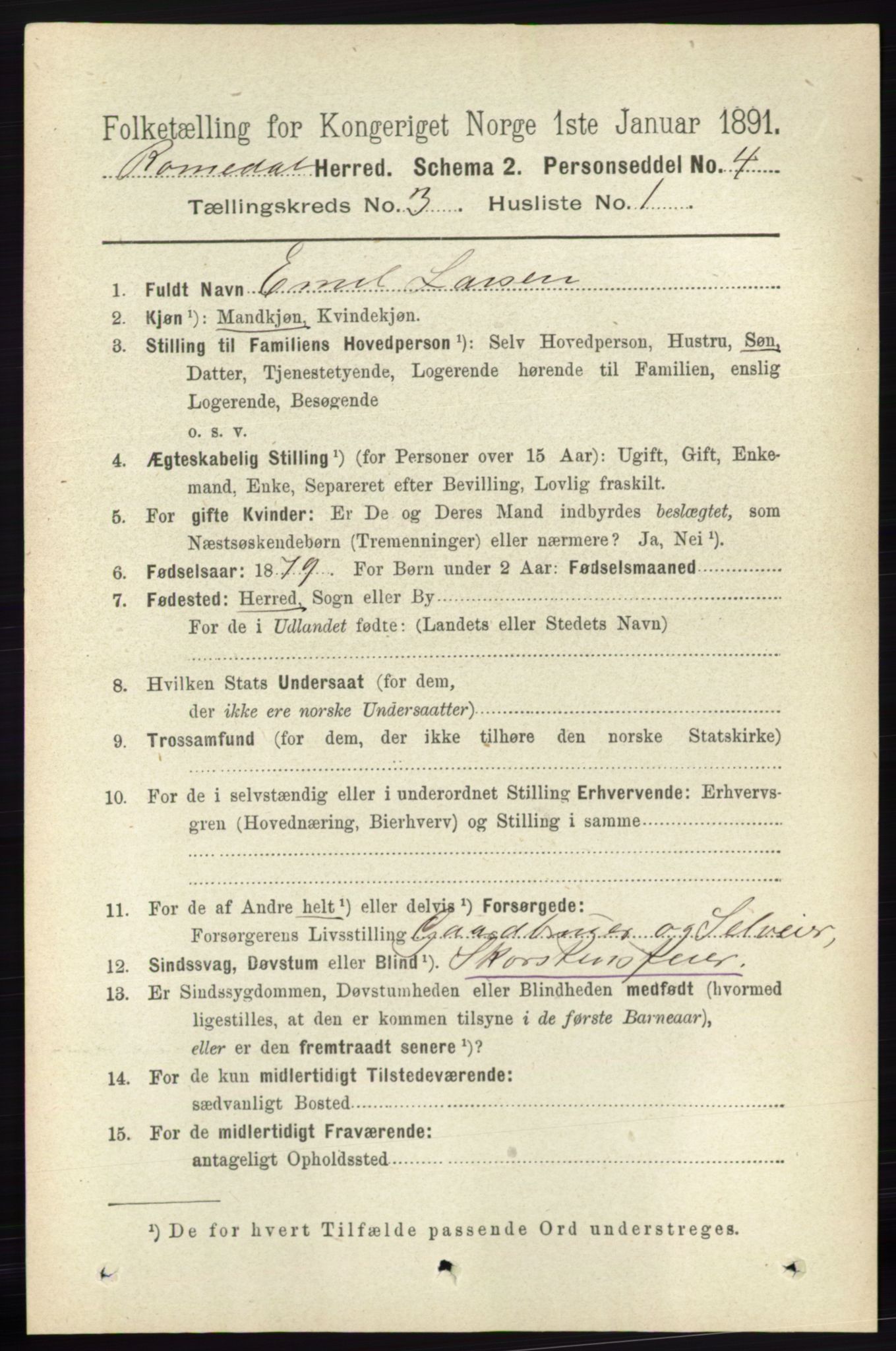 RA, 1891 census for 0416 Romedal, 1891, p. 1422