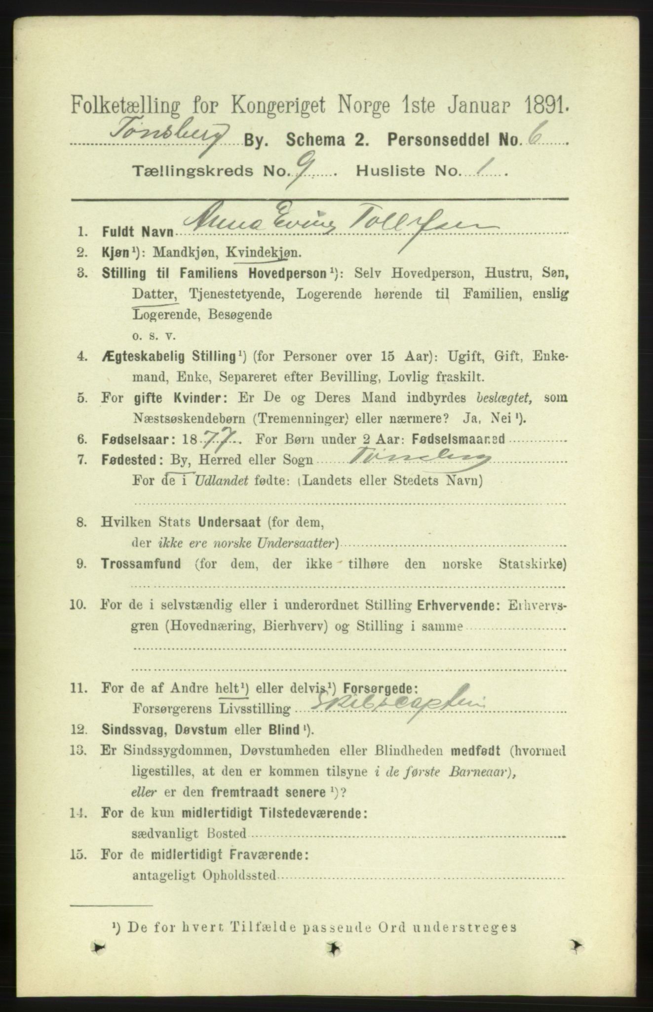 RA, 1891 census for 0705 Tønsberg, 1891, p. 3282