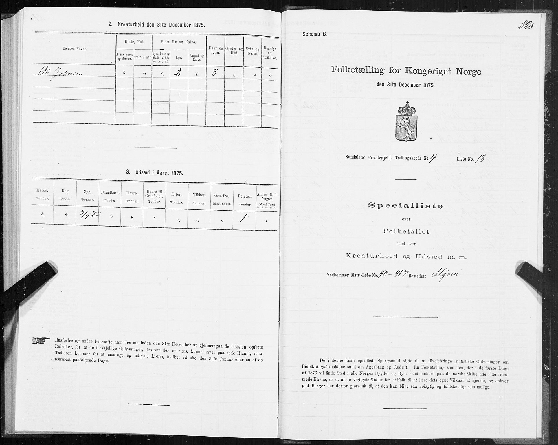 SAT, 1875 census for 1563P Sunndal, 1875, p. 1220