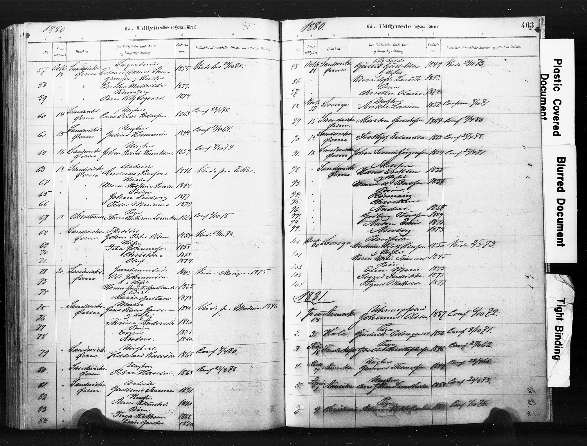 Bragernes kirkebøker, SAKO/A-6/F/Fb/L0006b: Parish register (official) no. II 6B, 1878-1885, p. 463