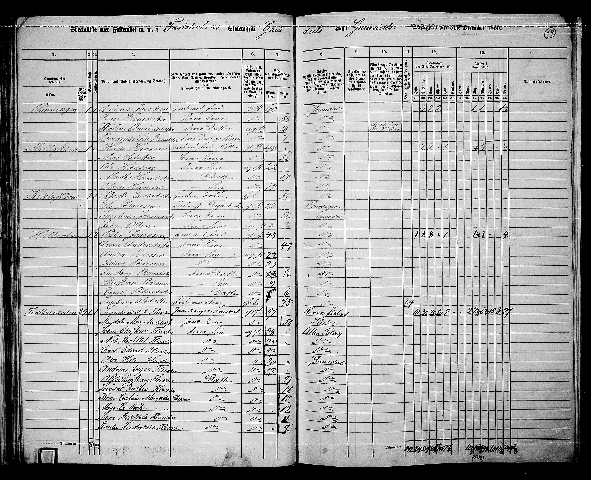 RA, 1865 census for Gausdal, 1865, p. 50