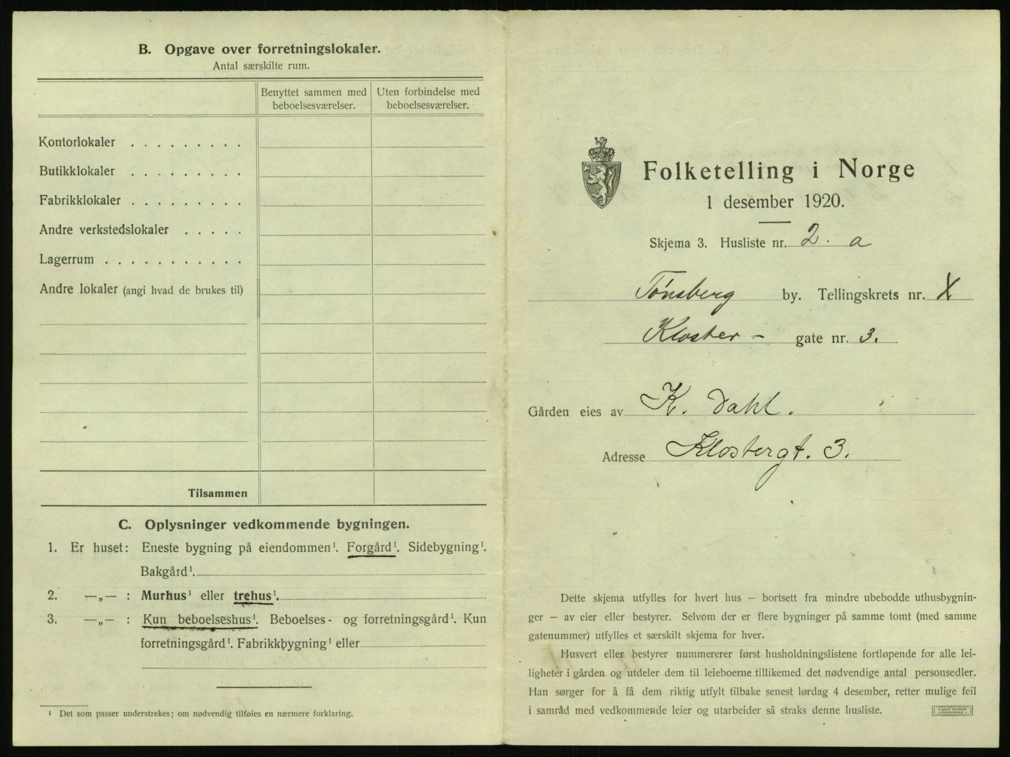 SAKO, 1920 census for Tønsberg, 1920, p. 1051