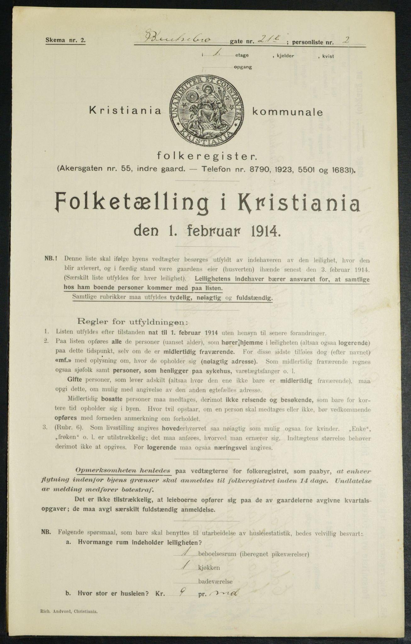 OBA, Municipal Census 1914 for Kristiania, 1914, p. 3496