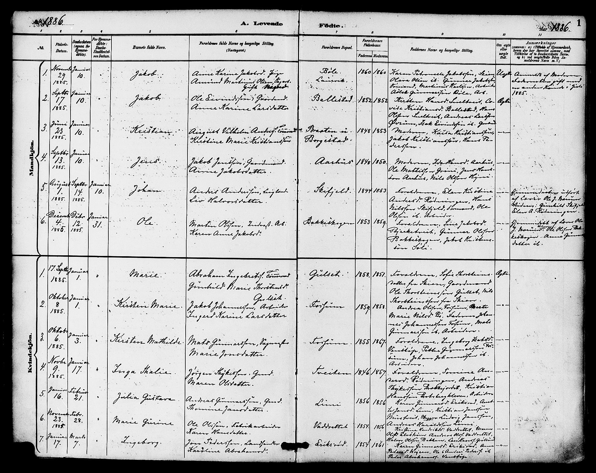 Gjerpen kirkebøker, SAKO/A-265/F/Fa/L0010: Parish register (official) no. I 10, 1886-1895, p. 1