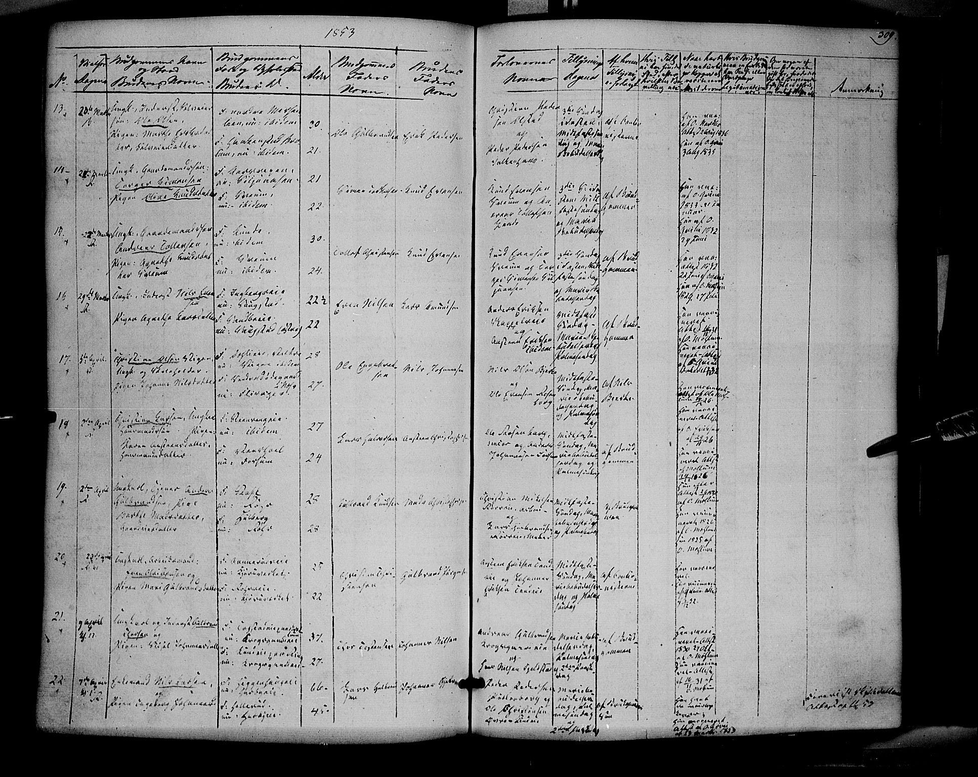 Ringsaker prestekontor, SAH/PREST-014/K/Ka/L0009: Parish register (official) no. 9, 1850-1860, p. 309