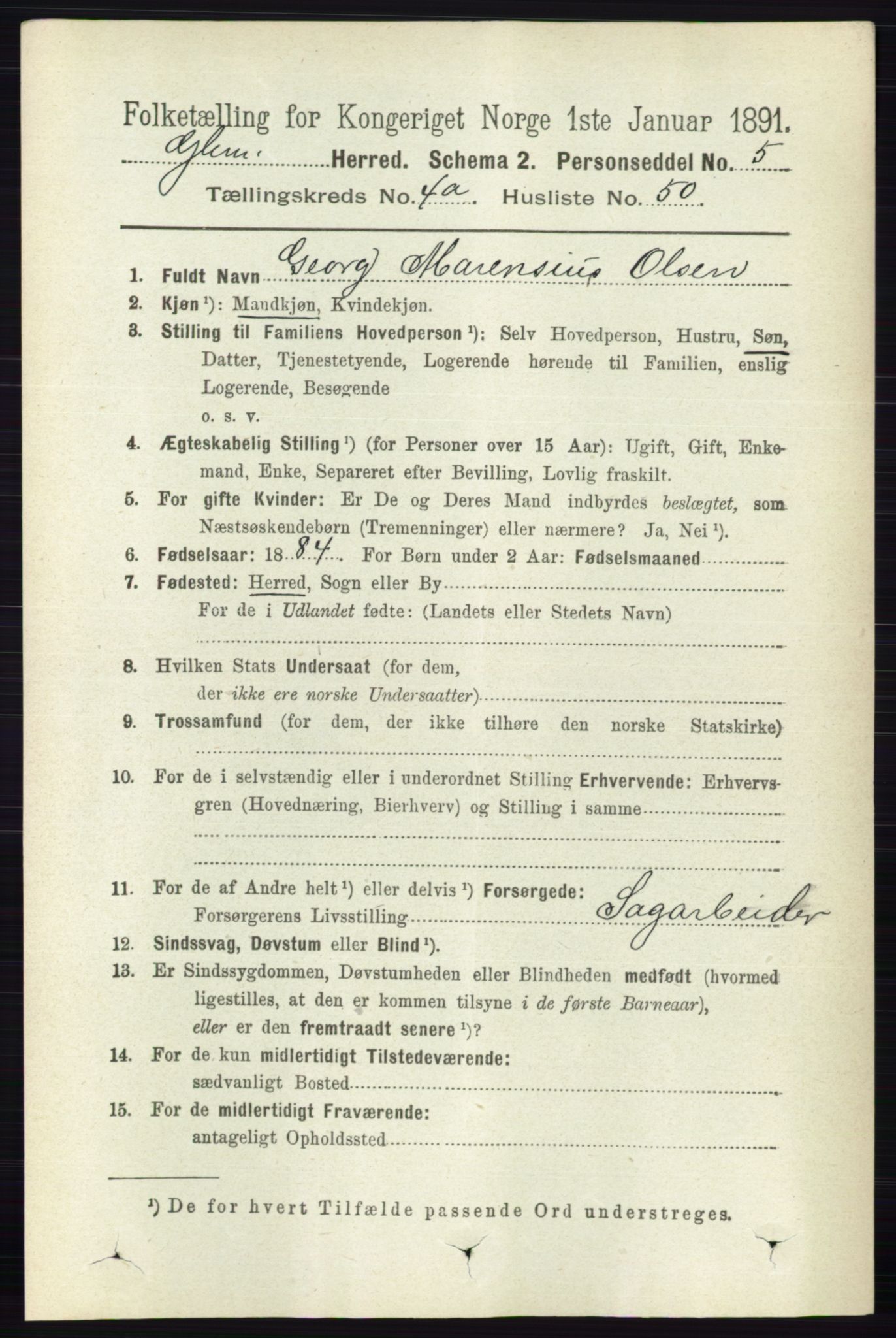 RA, 1891 census for 0132 Glemmen, 1891, p. 3958