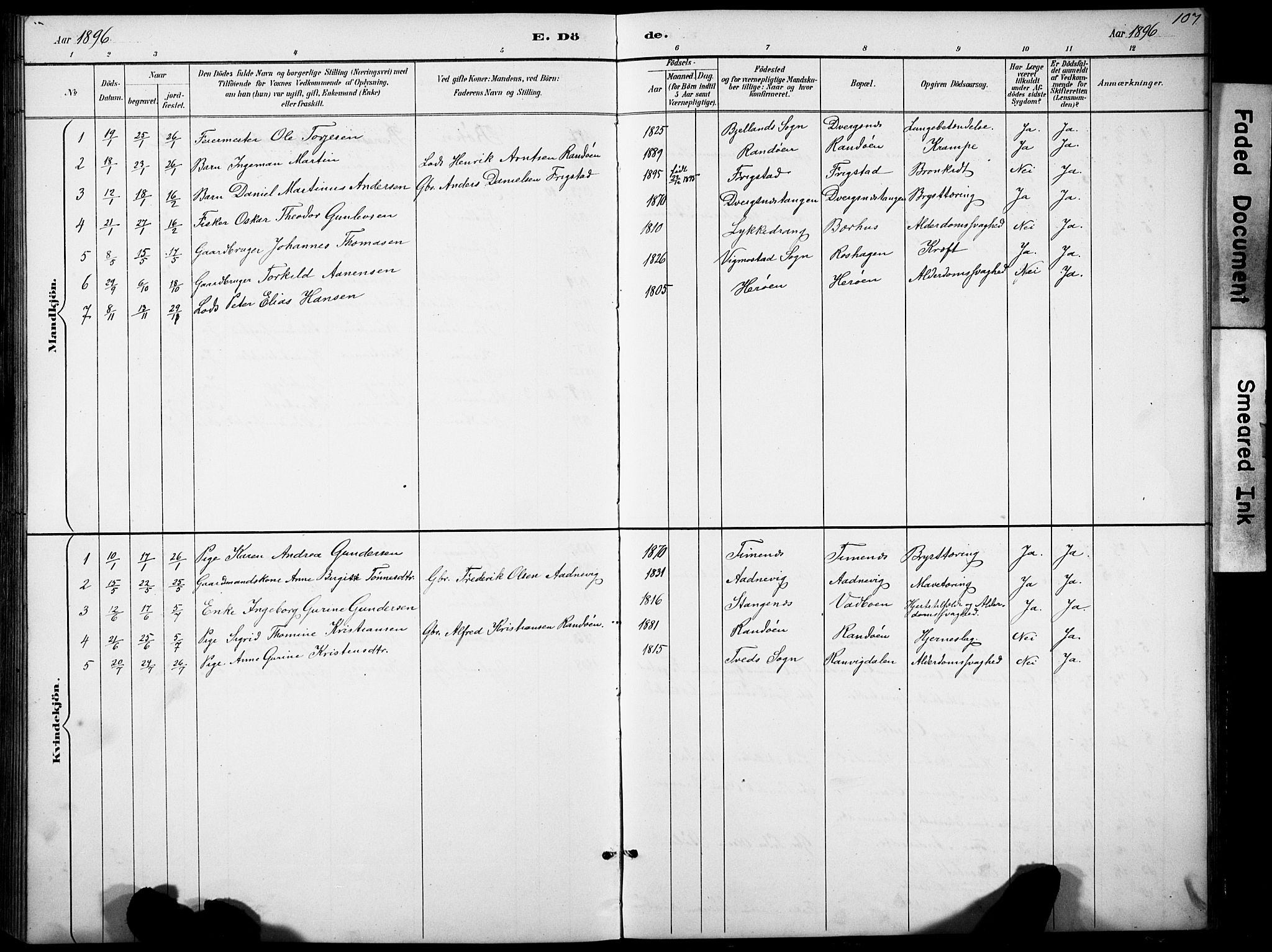 Oddernes sokneprestkontor, SAK/1111-0033/F/Fb/Fbb/L0002: Parish register (copy) no. B 2, 1889-1933, p. 107