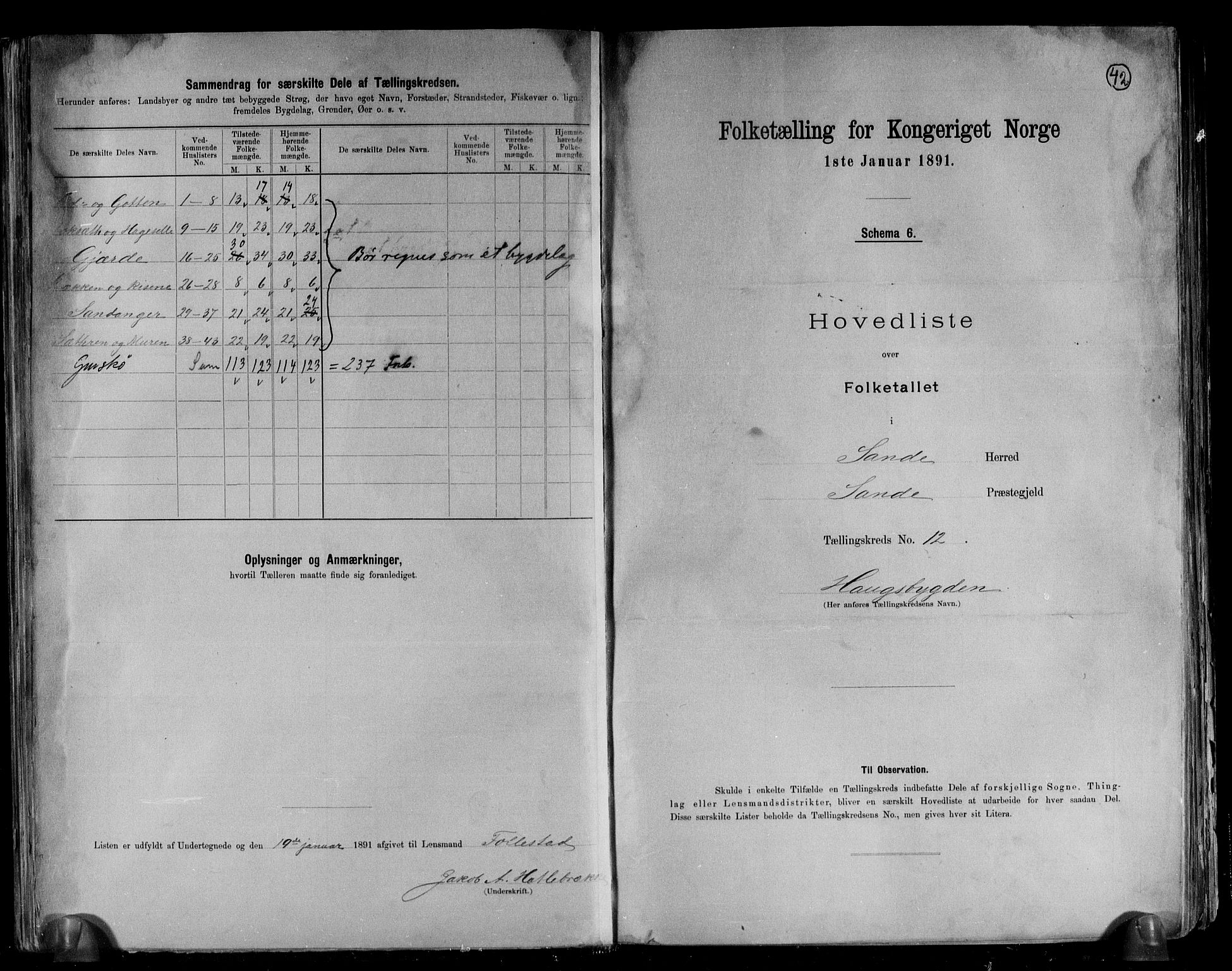 RA, 1891 census for 1514 Sande, 1891, p. 24