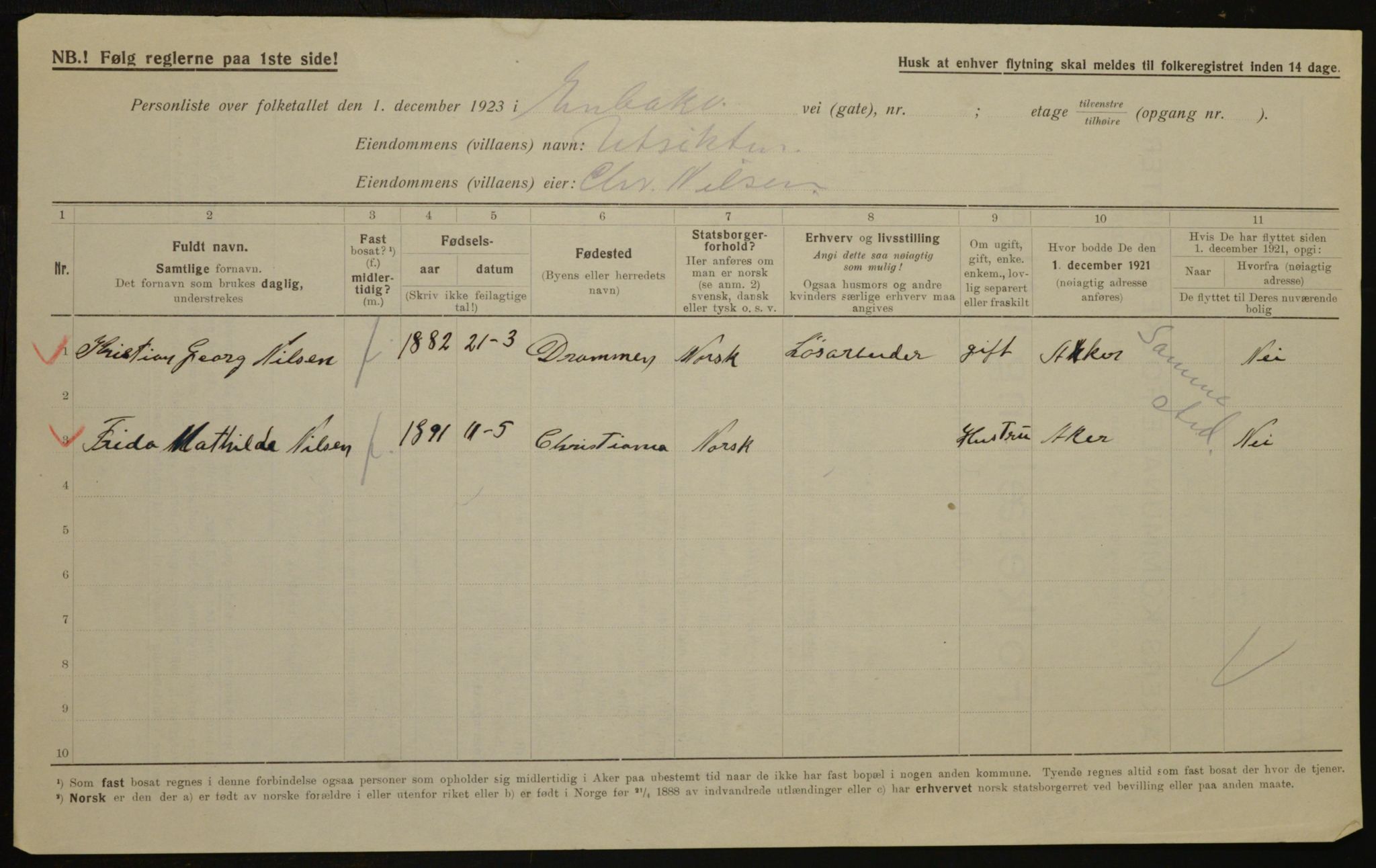 , Municipal Census 1923 for Aker, 1923, p. 23493