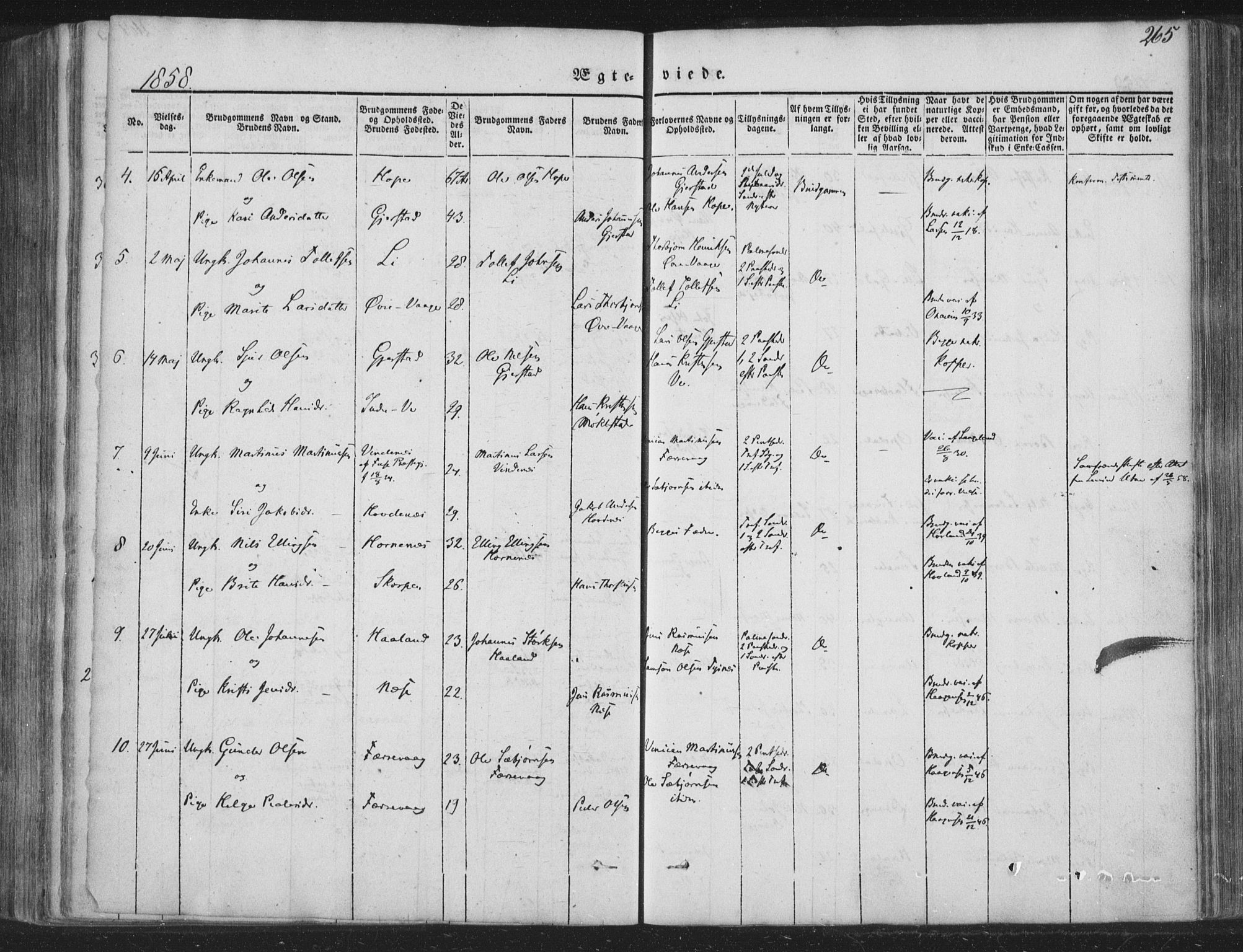 Tysnes sokneprestembete, AV/SAB-A-78601/H/Haa: Parish register (official) no. A 10, 1848-1859, p. 265