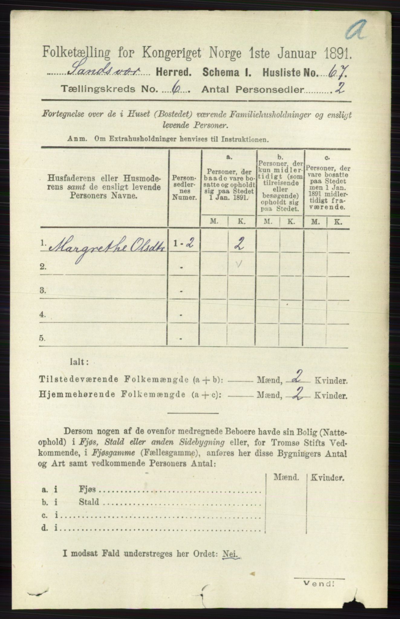 RA, 1891 census for 0629 Sandsvær, 1891, p. 3370