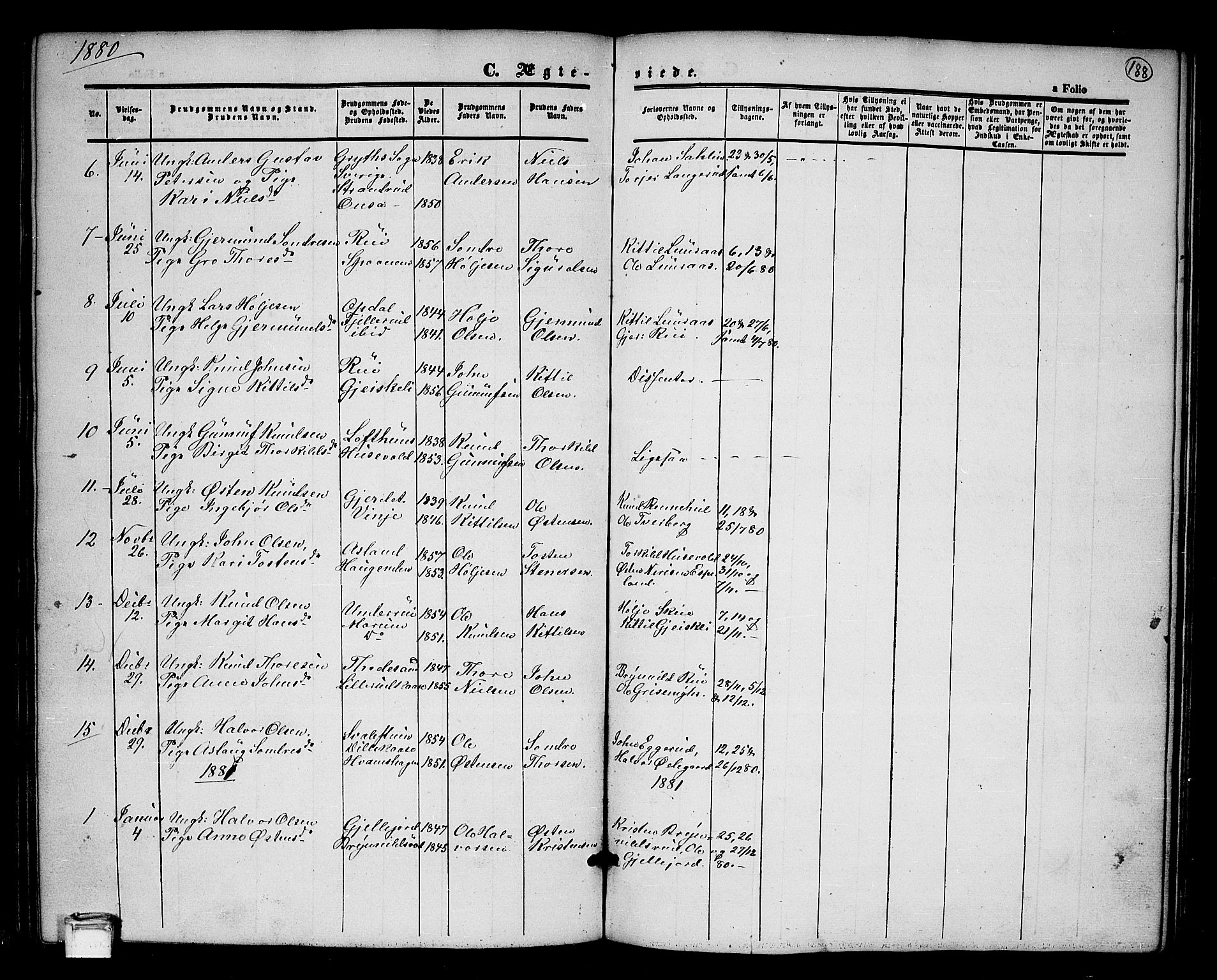 Tinn kirkebøker, SAKO/A-308/G/Ga/L0002: Parish register (copy) no. I 2, 1851-1883, p. 188