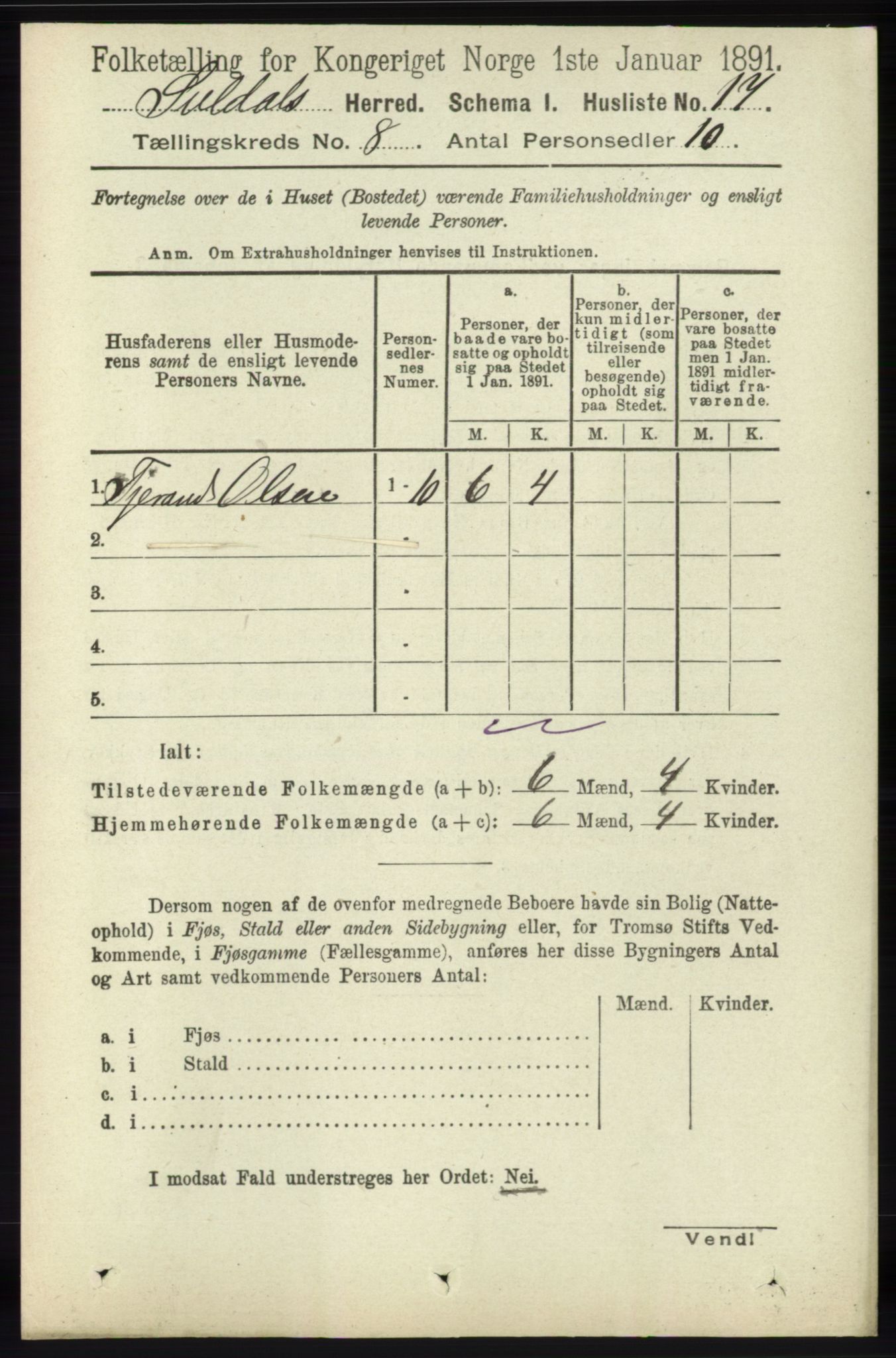 RA, 1891 census for 1134 Suldal, 1891, p. 2255