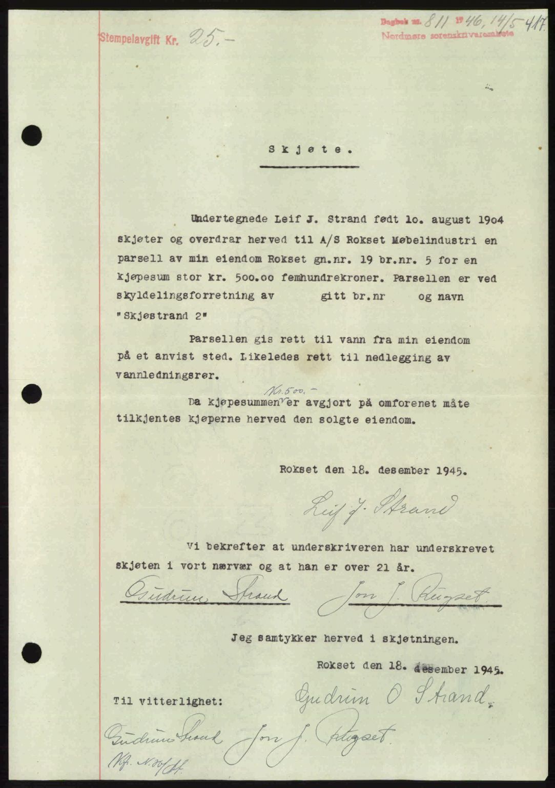 Nordmøre sorenskriveri, AV/SAT-A-4132/1/2/2Ca: Mortgage book no. A101, 1946-1946, Diary no: : 811/1946